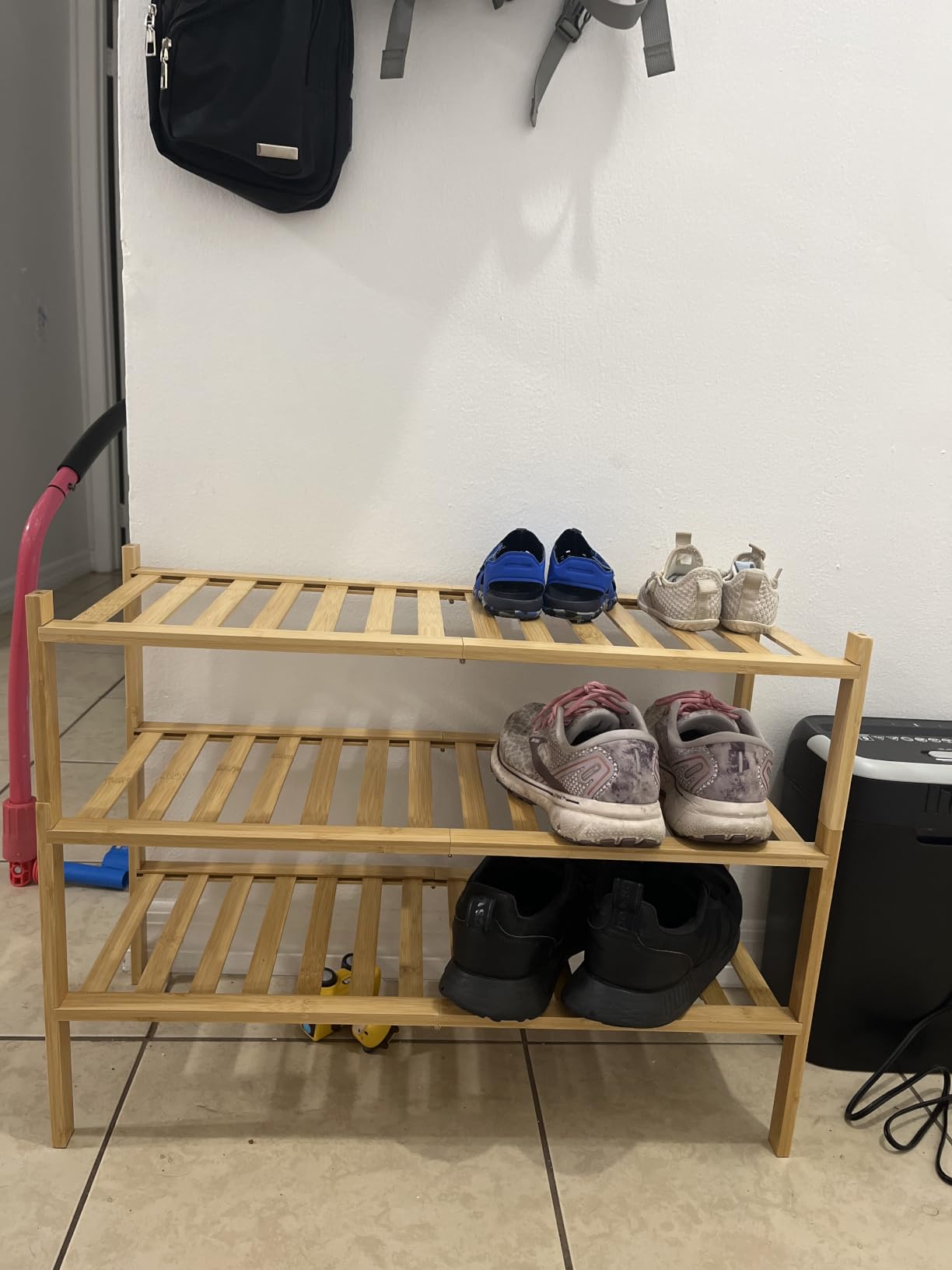 ROMGUAR CRAFT 3 Tier Bamboo Shoe Rack for Closet Free Standing Wood Shoe Shelf Storage Organizer for Entryway Small Space Stackable 27