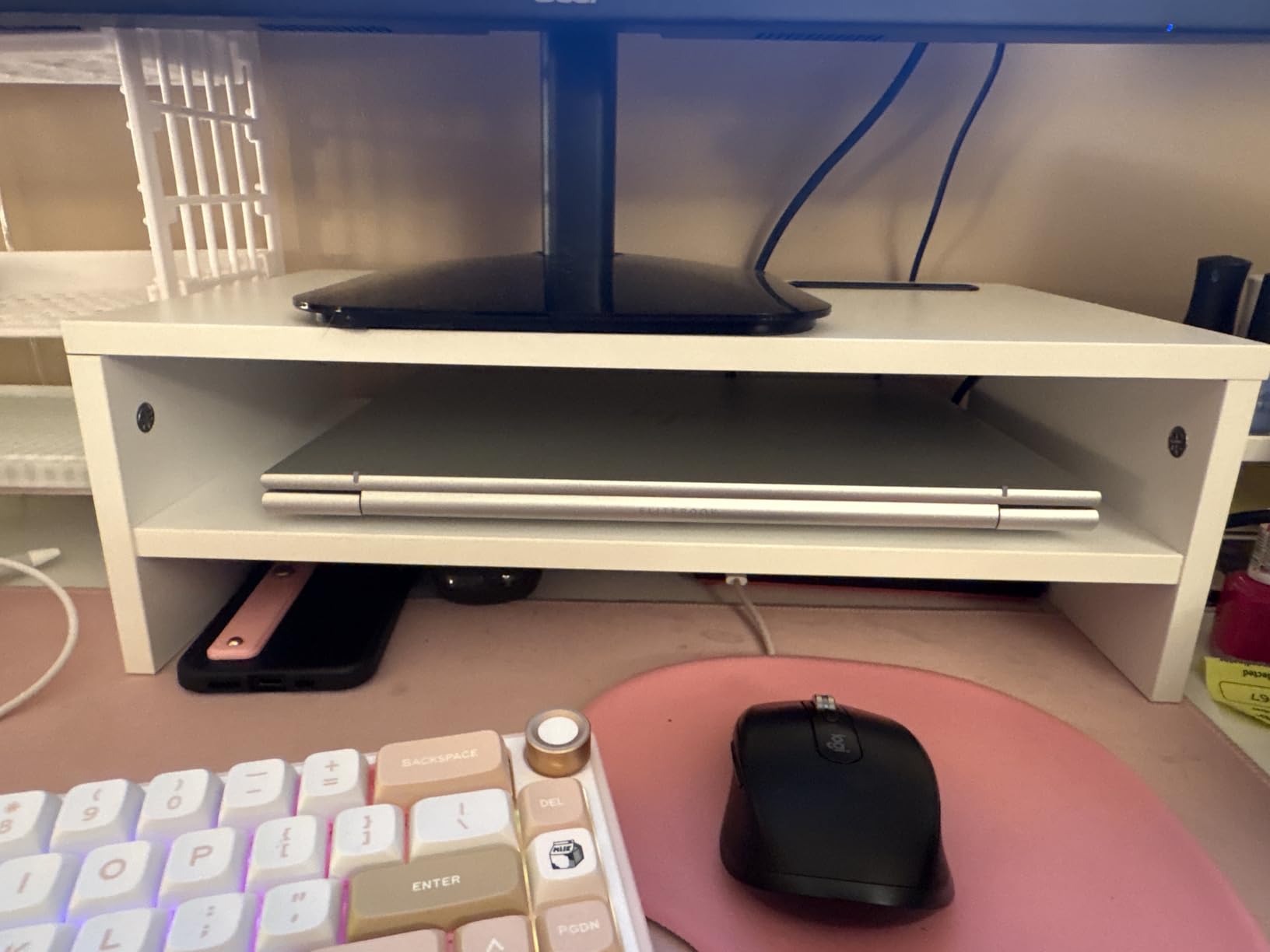 BONTEC Wooden Monitor Stand Riser for Desk, 2-Tier Computer Monitor Stand customer photo 2