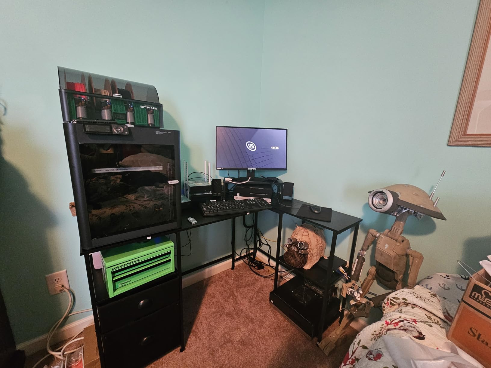 Furologee 66'' L Shaped Desk with Power Outlet and 2 Drawers, Rustic Brown customer photo 2