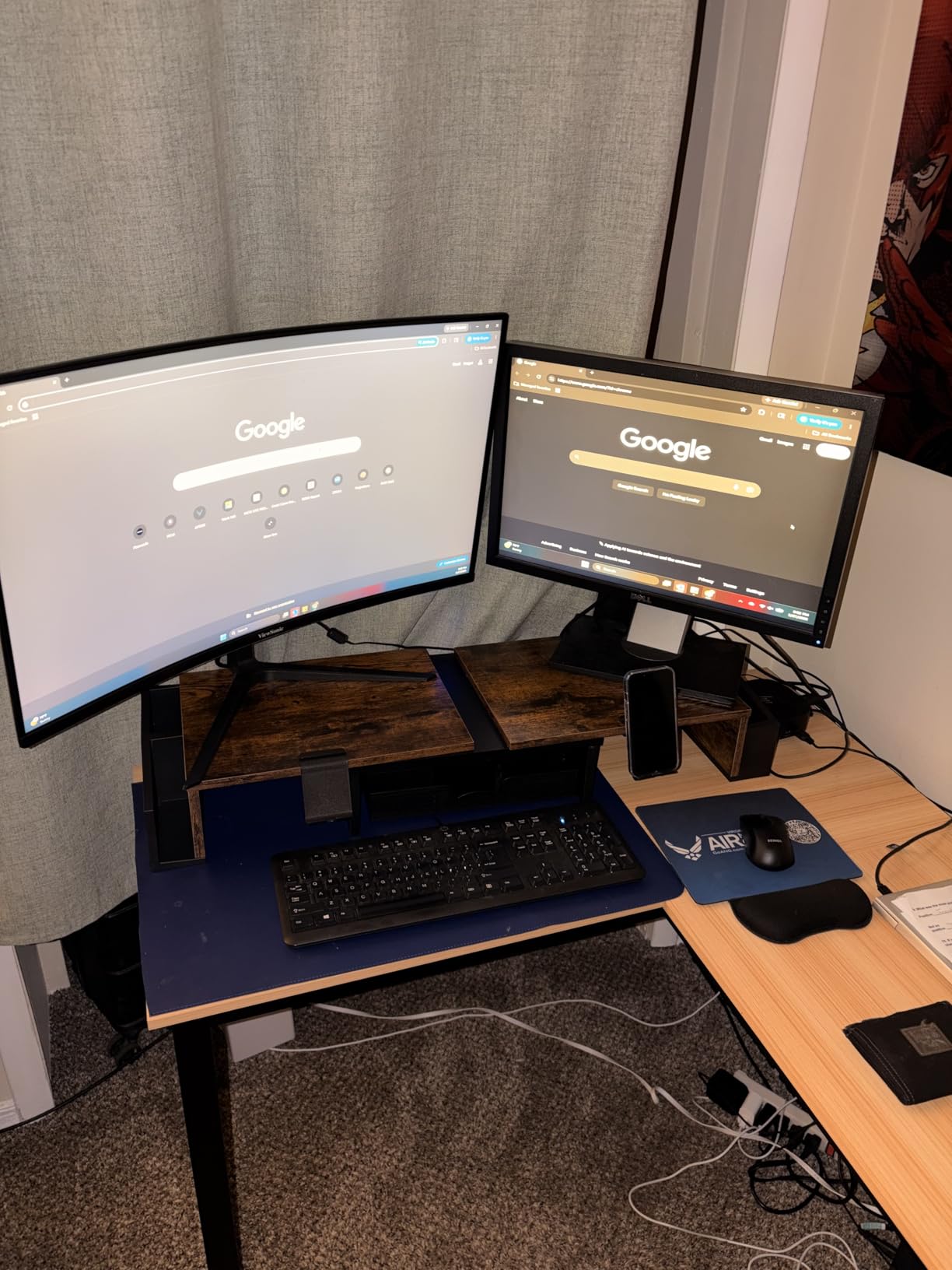 Simple Houseware Desk Dual Monitor Stand Riser with Drawer, Rustic Brown customer photo 1