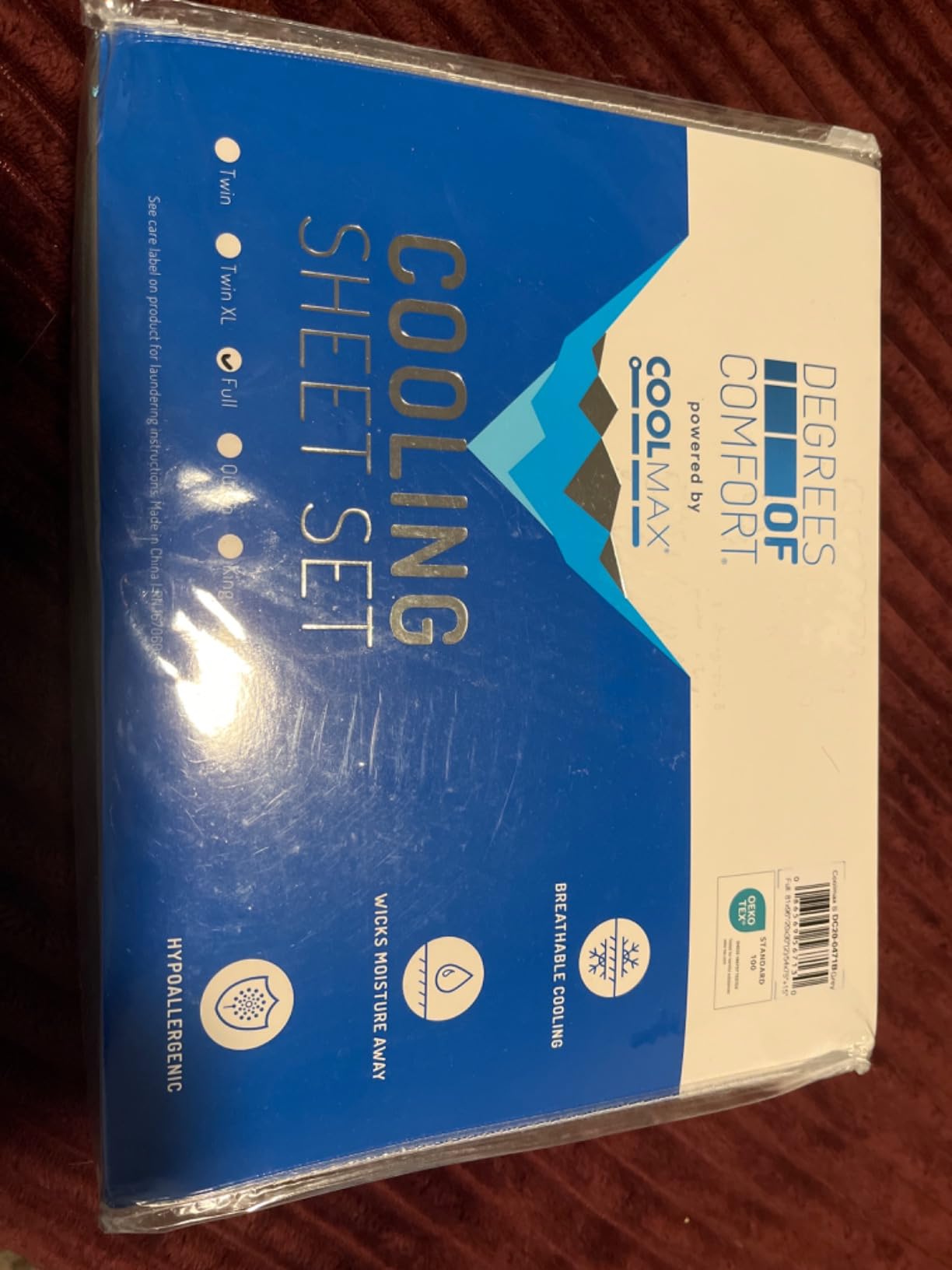 Coolmax® Cooling Sheets for Hot Sleepers, Queen Size, Light Grey customer photo 1