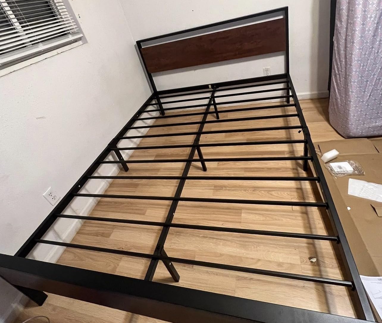 SHA CERLIN 14 Inch Queen Size Metal Platform Bed Frame with Wooden Headboard and Footboard, Mattress Foundation, No Box Spring Needed, Large Under Bed Storage, Non-Slip Without Noise, Black Oak customer photo 2