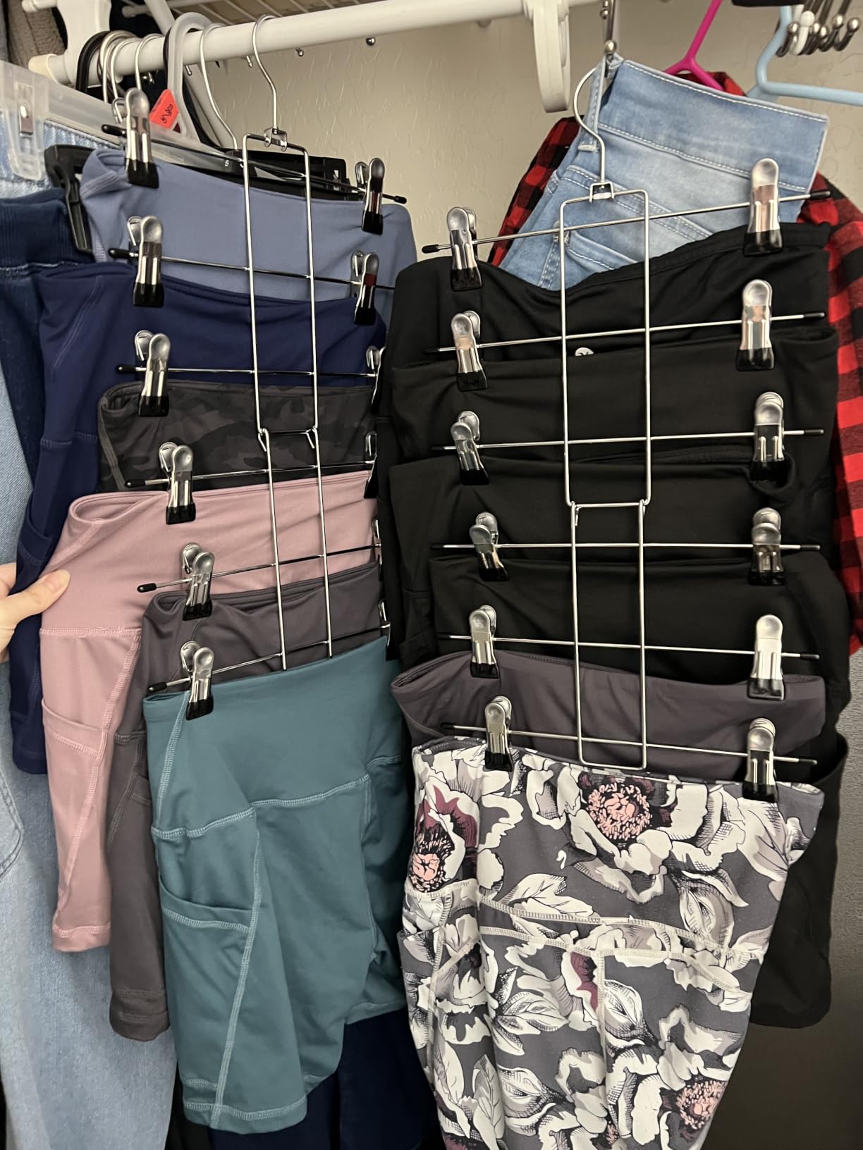 Pants Hangers with Clips,Space Saving Hanging Closet Organizer-6 Tiers Skirt Hangers with 360° Swivel Hook,Closet Organizer-Clothes Hangers- College Dorm Essentials Apartment Essentials-2 Pack customer photo 1