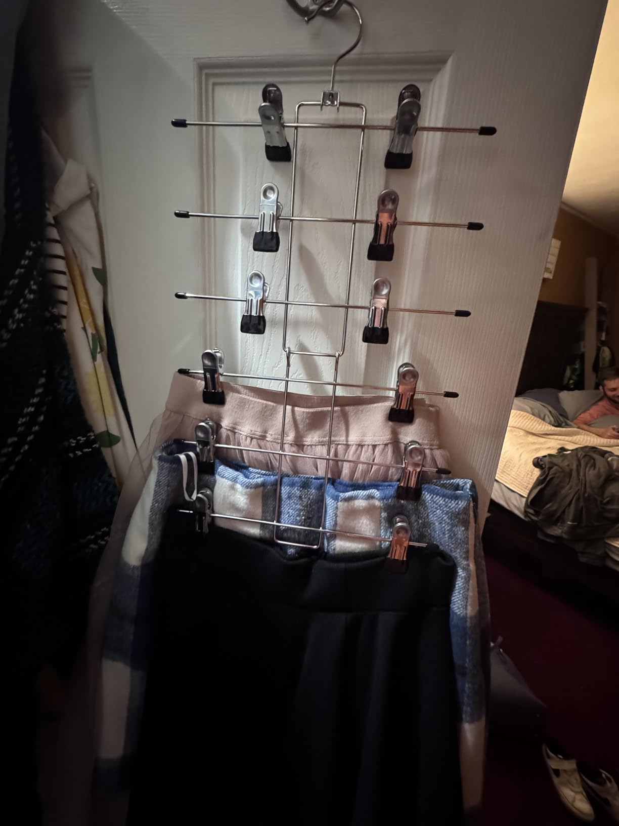 Pants Hangers with Clips,Space Saving Hanging Closet Organizer-6 Tiers Skirt Hangers with 360° Swivel Hook,Closet Organizer-Clothes Hangers- College Dorm Essentials Apartment Essentials-2 Pack customer photo 2