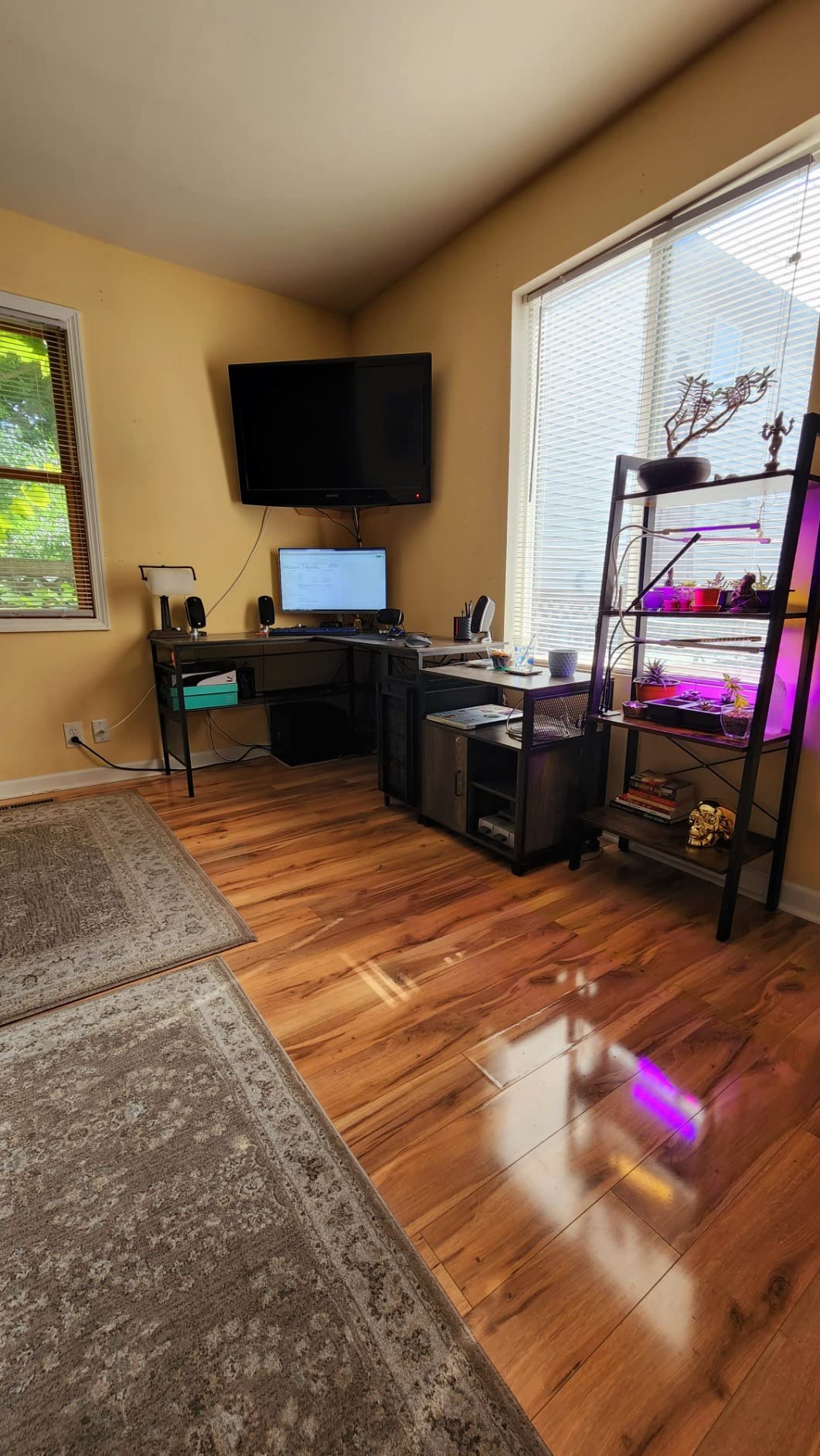 Unikito Reversible L Shaped Desk with Magic Power Outlets and USB Charging Ports, Sturdy Corner Computer Desk with Storage Shelves, Gaming Table Home Office Desk, Easy to Assemble, Black customer photo 2
