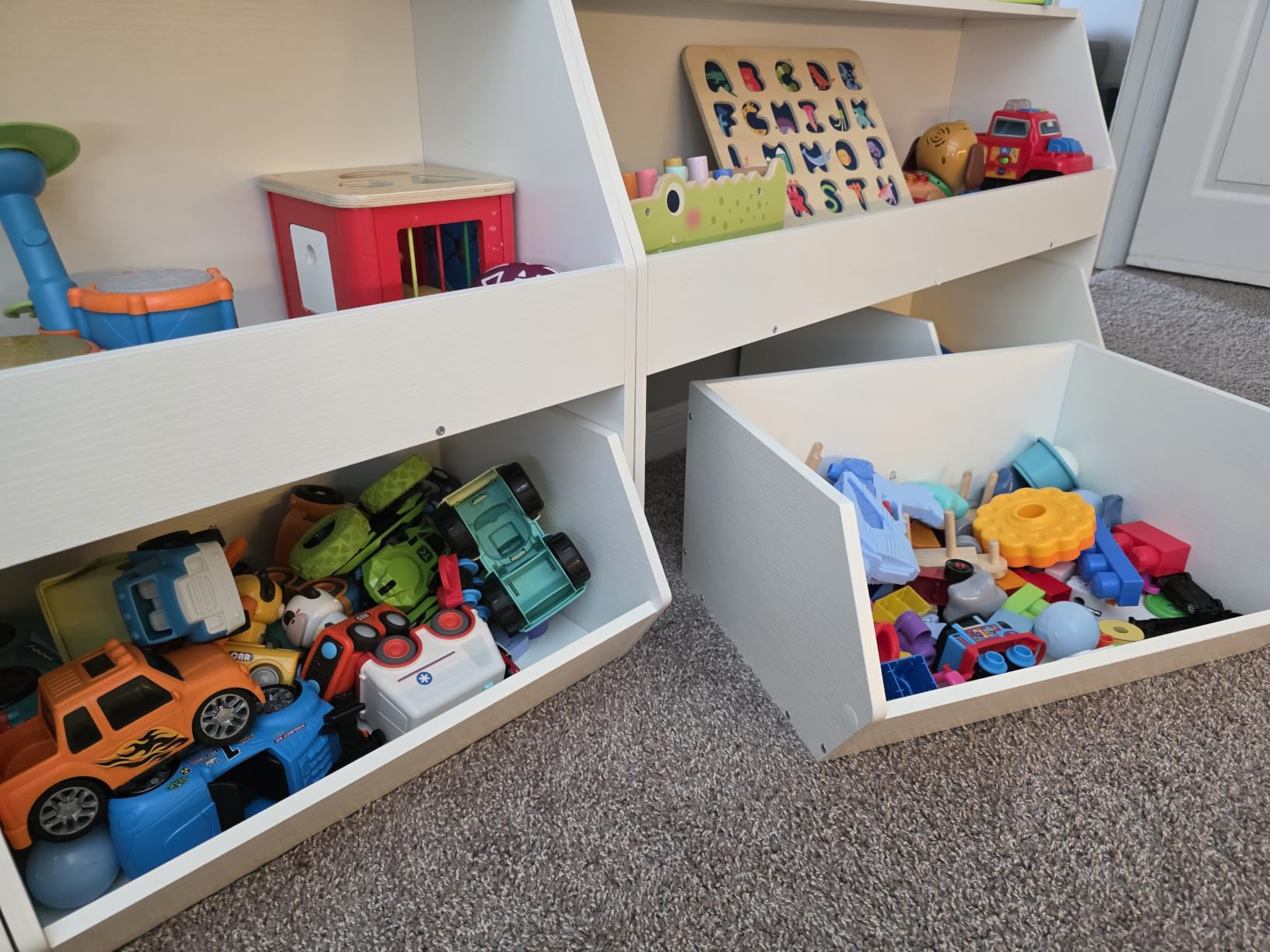 Toy Storage and Organizer for Kid, Large Toy Bin Bookcase Toy Cabinet with Two Moveable Drawers, Children Toddler Storage Carbinet with Wheels for Playroom, Bedroom, Nursery (White oak, Regular) customer photo 1
