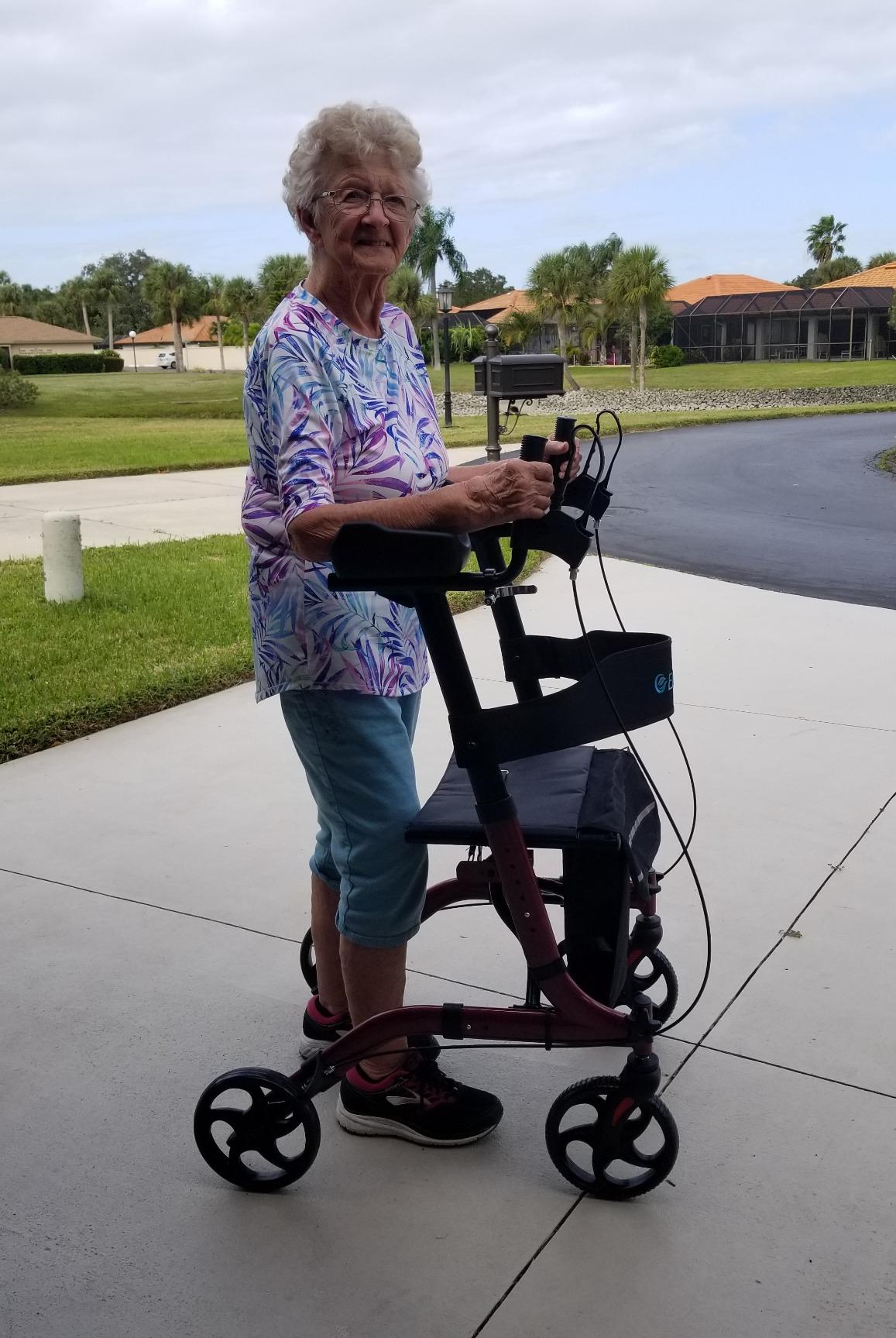 ELENKER Upright Walker, Stand Up Folding Rollator Walker Back Erect Rolling Mobility Walking Aid with Seat, Padded Armrests for Seniors and Adults, Blue customer photo 2
