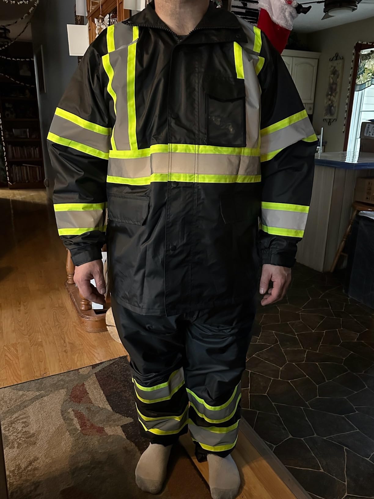 JKSafety Hi Vis Rain Jacket Men Women Class 3 Reflect Rain Gear YBlack L customer photo 2