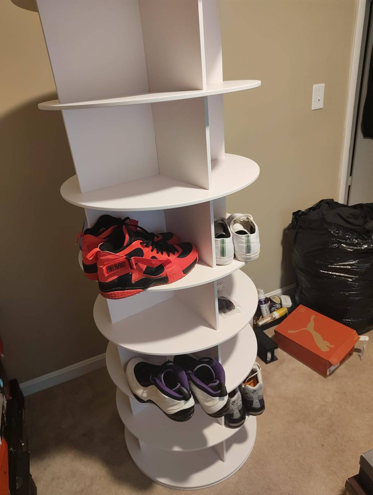 SpaceAid 7 Tier Rotating Shoe Rack Tower, Spinning Shoe Display Lazy Susan, Revolving 360 Shoe Rack Storage Round Carousel, Vertical Handbag Rotate Shoes Closet Organization (7-Tier White) customer photo 2