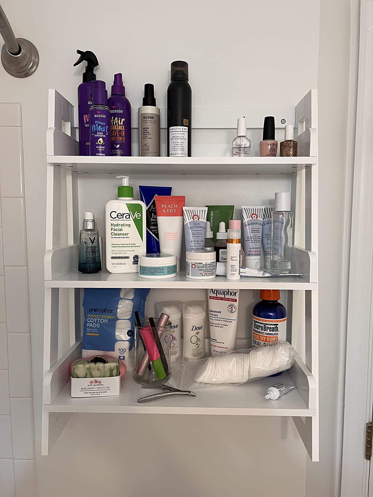 UTEX Bathroom Wall Shelf, 3-Tier Wall-Mounted Organizer with Hooks, White customer photo 1
