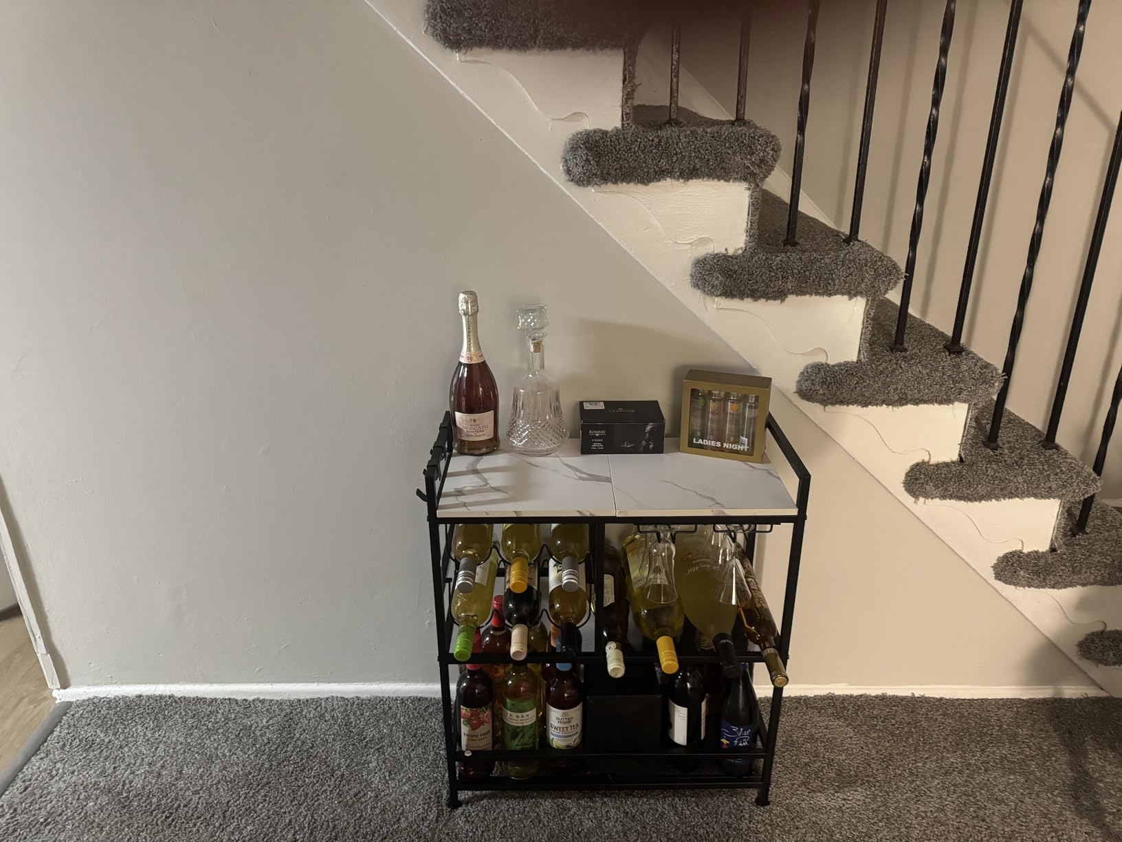 MAHANCRIS Bar Cart for Home, 3-Tier Serving Cart with Wheels and Handle, Beverage Cart with Wine Rack and Glass Holders, Rolling Wine Cart for Kitchen, Dining Room, Gold and White RCJM6101 customer photo 2