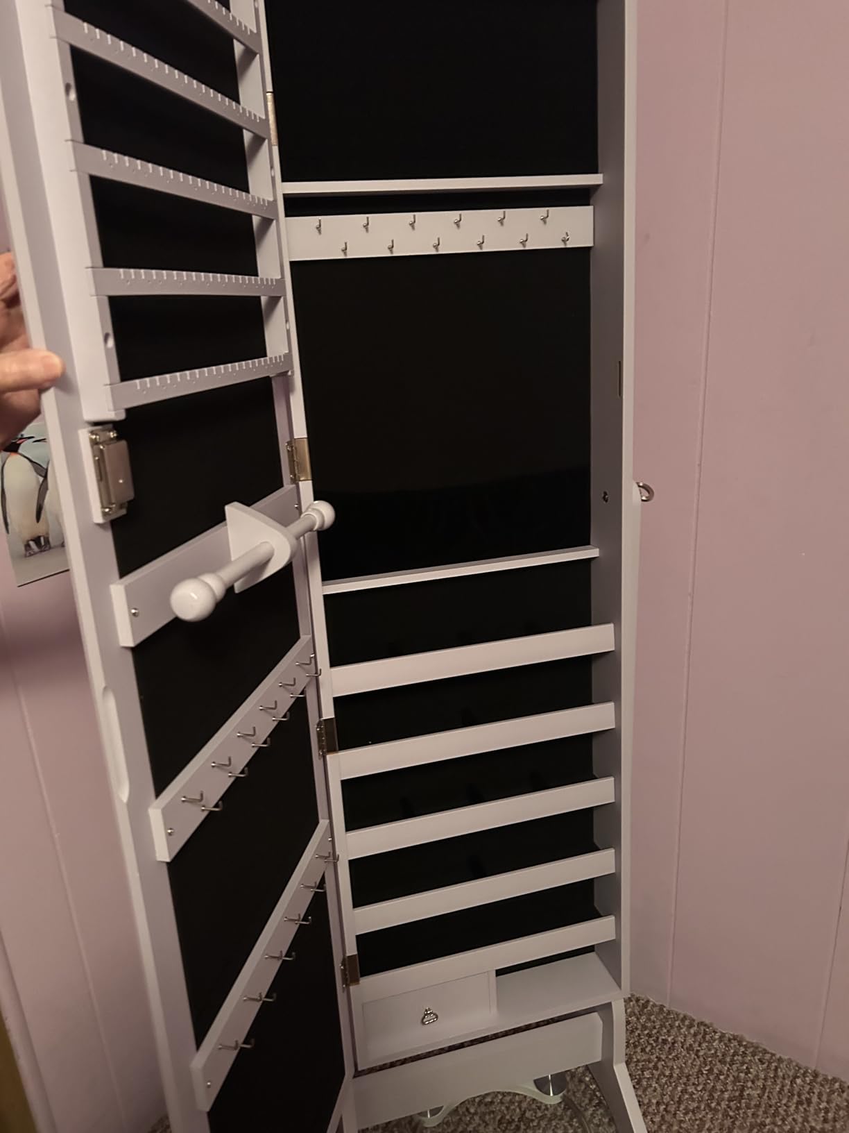 Best Choice Products Freestanding Jewelry Armoire Cabinet, Full Length Standing Mirror, Lockable Makeup Storage Organizer, w/Velvet Lining, 3 Angles, Lock, Accessory Pouch, 5 Shelves - Gray Oak customer photo 2