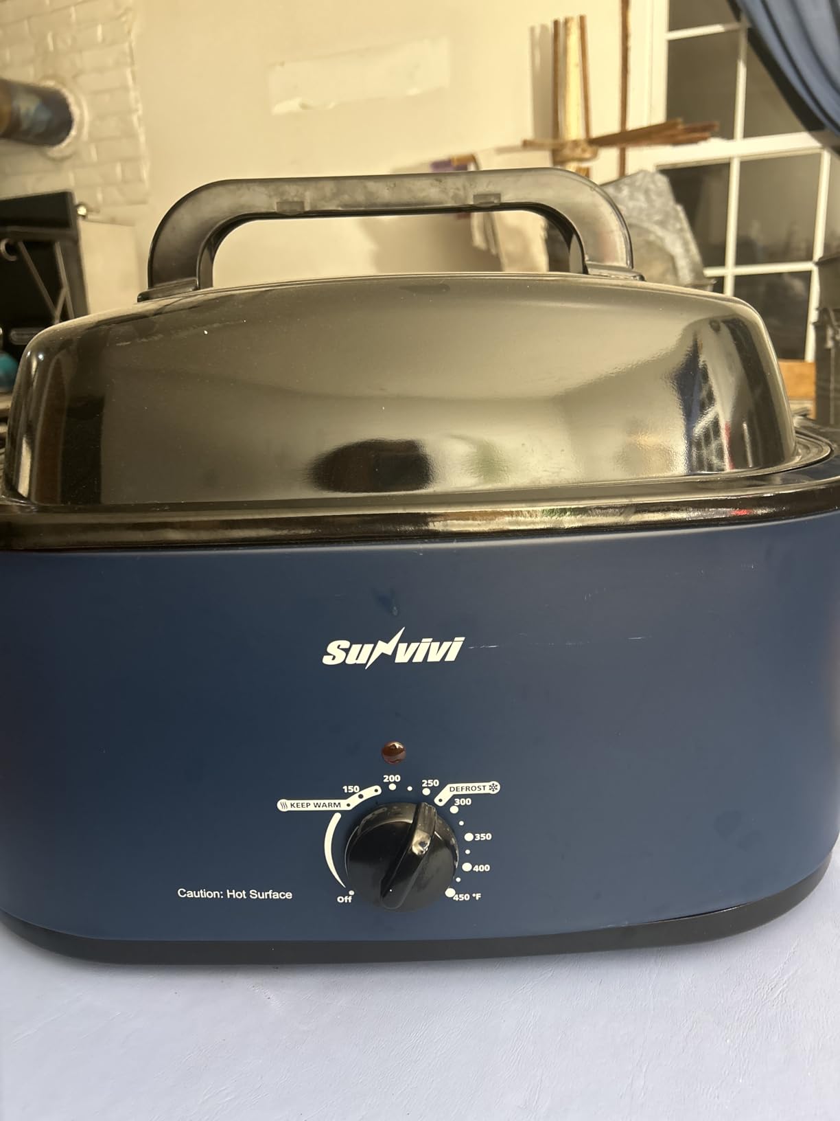 Sunvivi 22 Quart Electric Roaster Oven Turkey Roaster with Lid Electric Roasters with Removable Pan Large Roaster,Visible & Self-basting Lid, Fast Heating & Thaw/warming Setting,Dark Blue customer photo 1