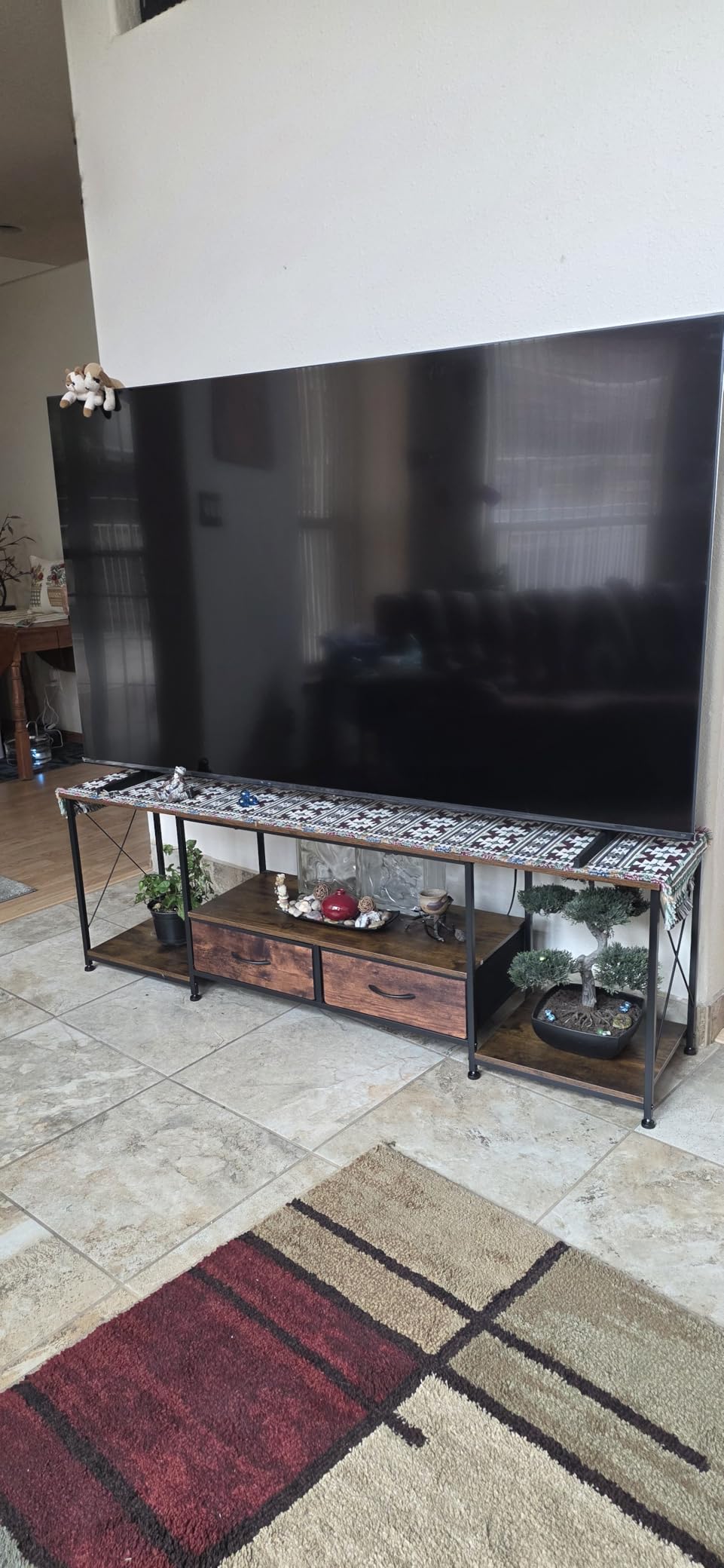 GYIIYUO TV Stand with Fabric Drawer - Entertainment Center and Industrial TV Console Table with Open Storage Shelves for Living Room, Bedroom - 55.1