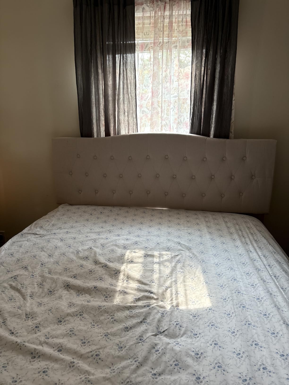 Tufted Headboard Queen Size, Solid Wood Adjustable Height Head Board, Beige customer photo 1