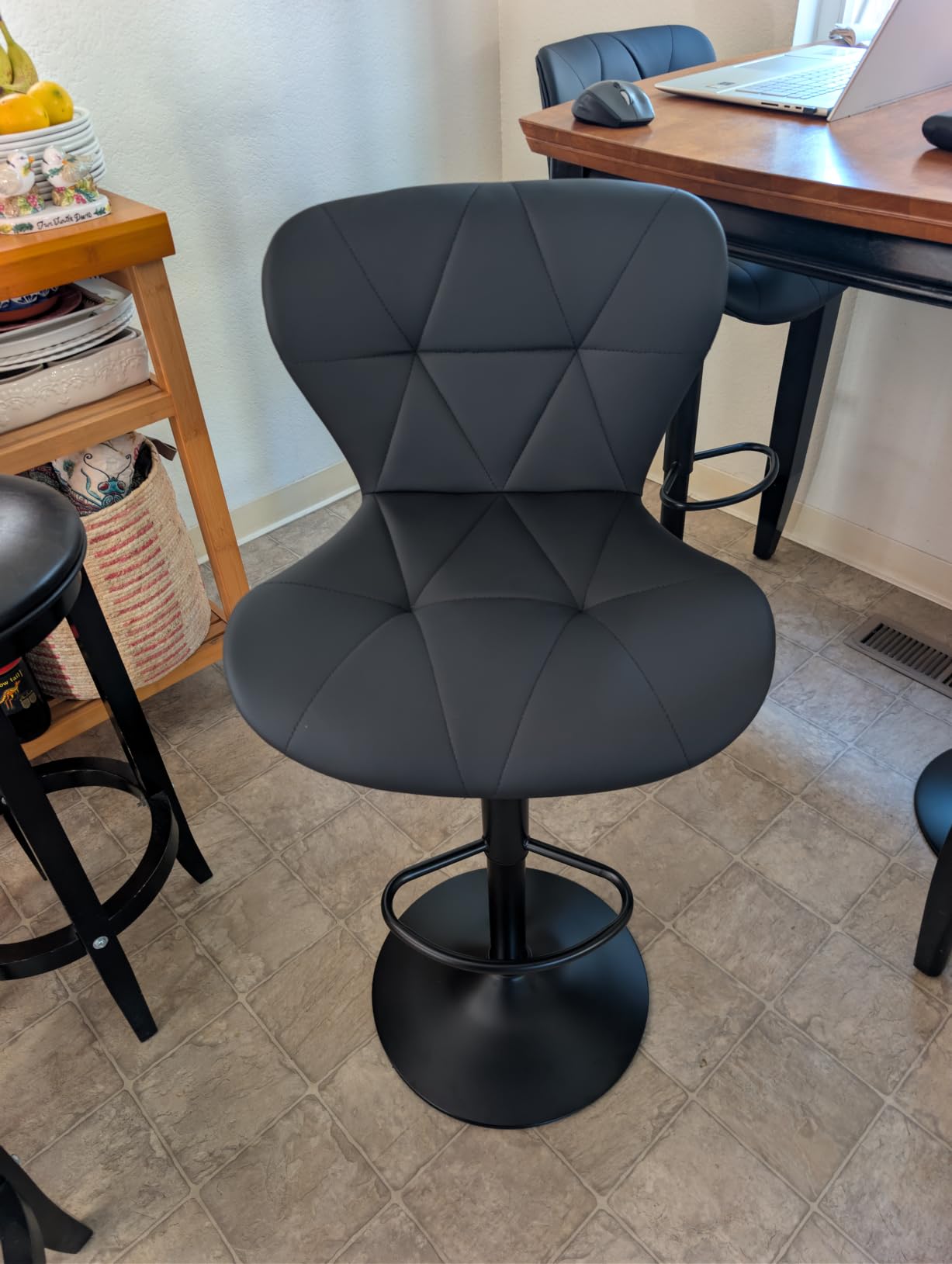 Nalupatio Modern Bar Stools Set of 2, Adjustable Faux Leather Upholstered Swivel Bar Stools, Counter Height Bar Chairs with Back for Kitchen Island, Black customer photo 1