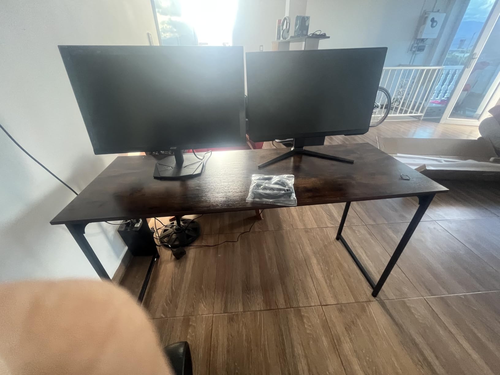 Huuger Computer Desk, 63 Inch Office Desk, Gaming Desk with Storage, Writing Desk Work Desk for Home Office, Study, Modern Simple Desk, Large Legroom, Metal Frame, Rustic Brown and Black customer photo 1