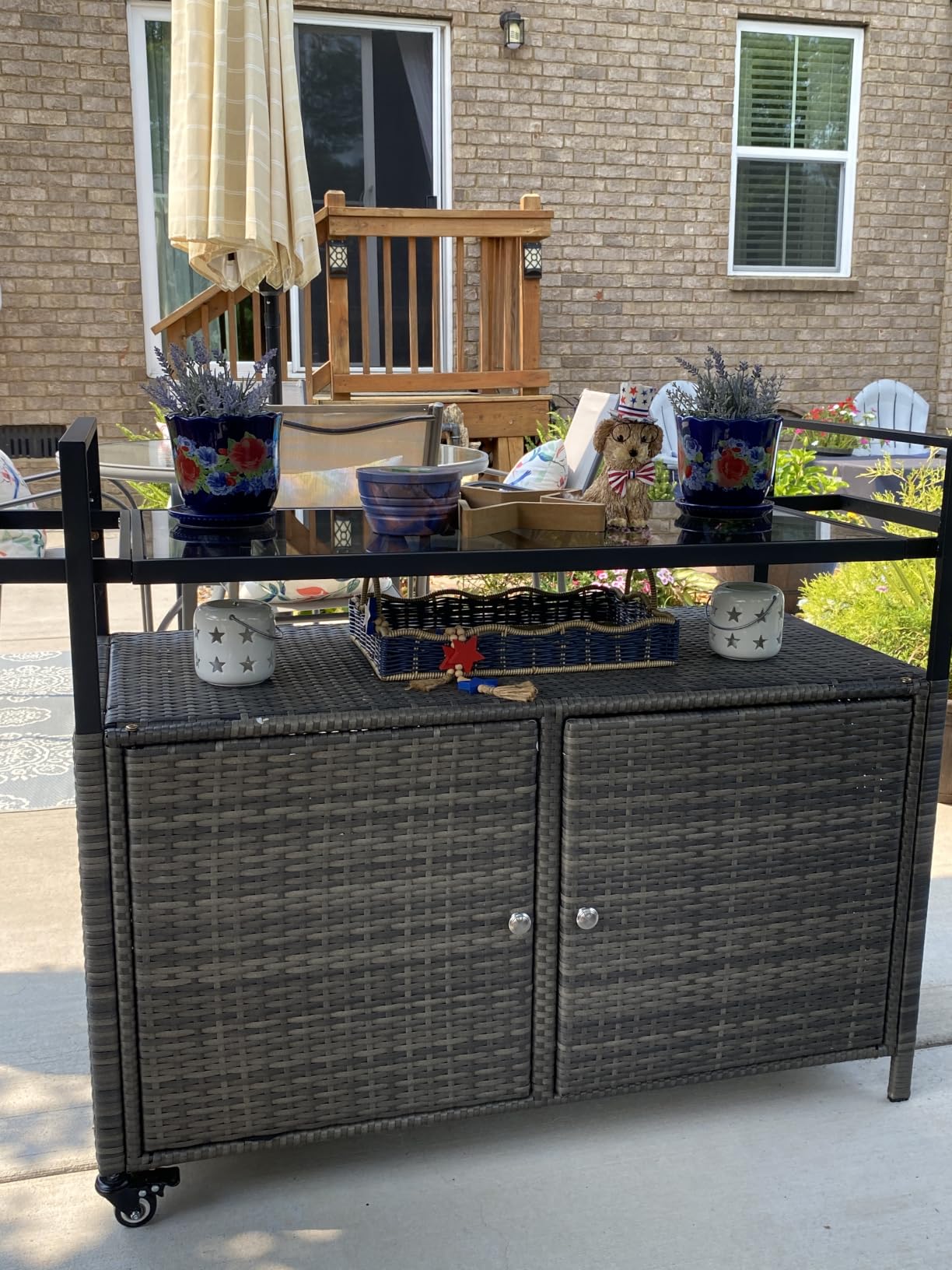 Outsunny PE Rattan Outdoor Storage Cabinet Bar Cart, Wheels, Mixed Gray customer photo 1