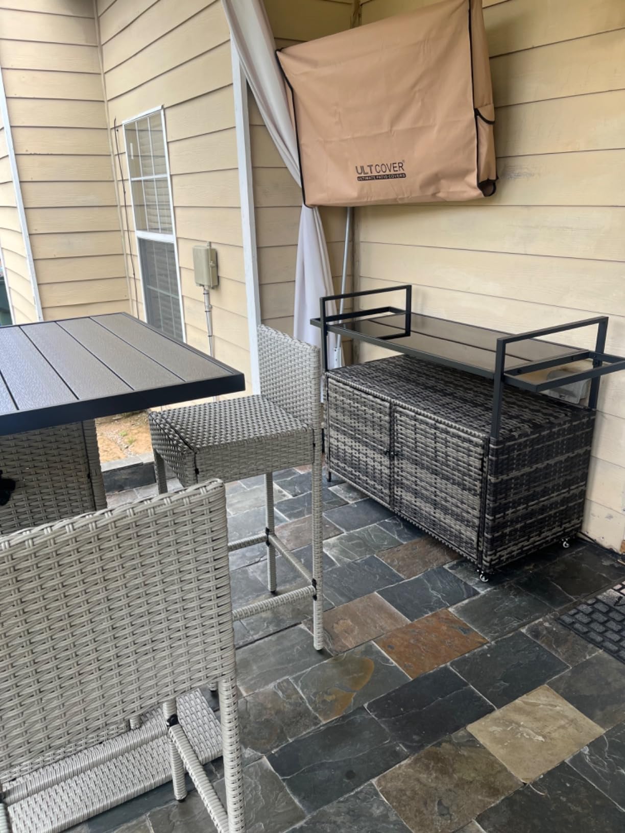 Outsunny PE Rattan Outdoor Storage Cabinet Bar Cart, Wheels, Mixed Gray customer photo 2