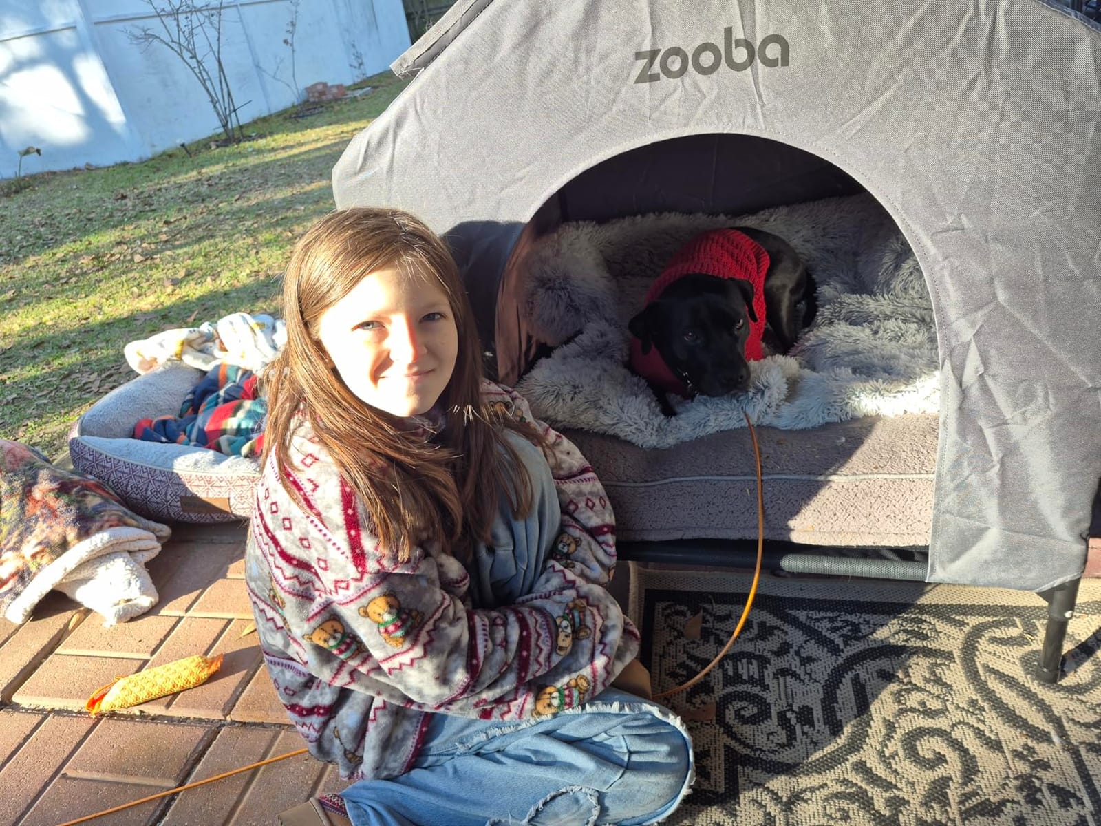 Zooba 42” Outdoor Dog House for Large Breeds, Durable Large Dog Shelter with Weatherproof 600D PVC Canopy, Breathable 2x1 Textilene Fabric Elevated Dog Bed, XL Dog Kennel for Outside Use customer photo 2