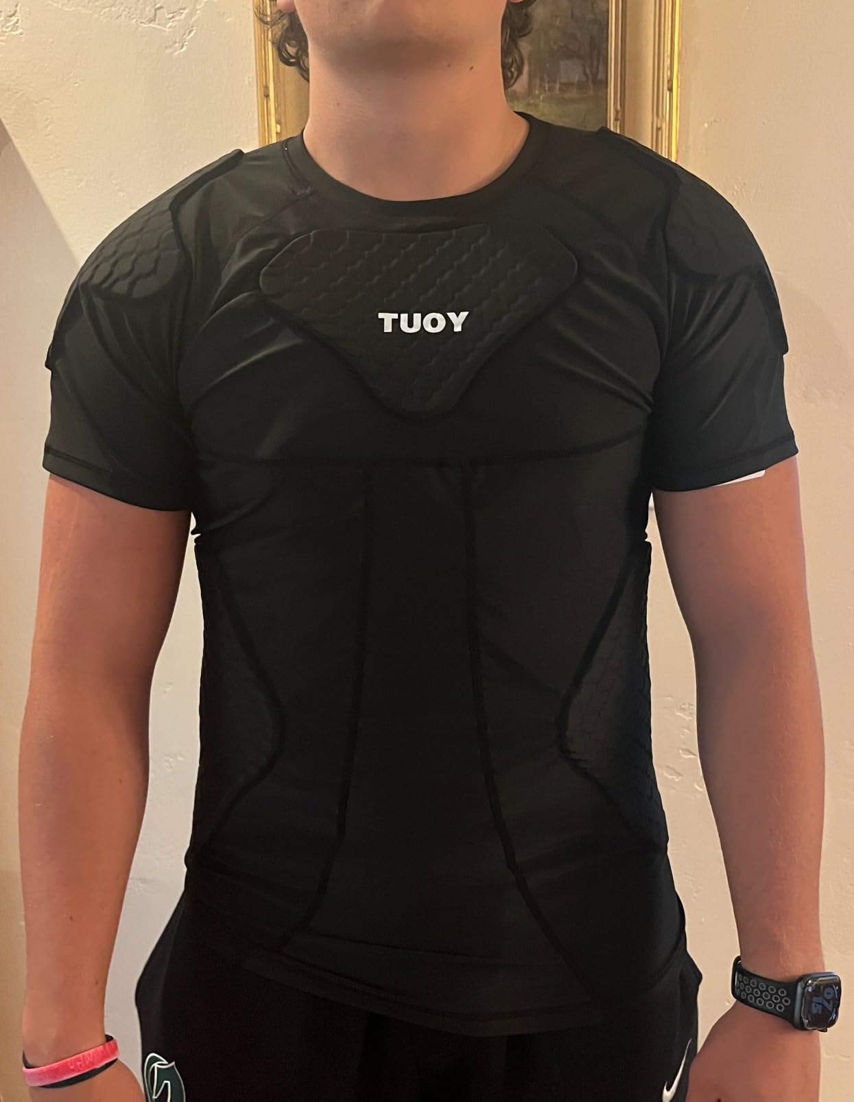 Mens Football Rib Protector with Pads Adult Protective Undershirt Heart Guard for Softball Rugby Lacrosse customer photo 2