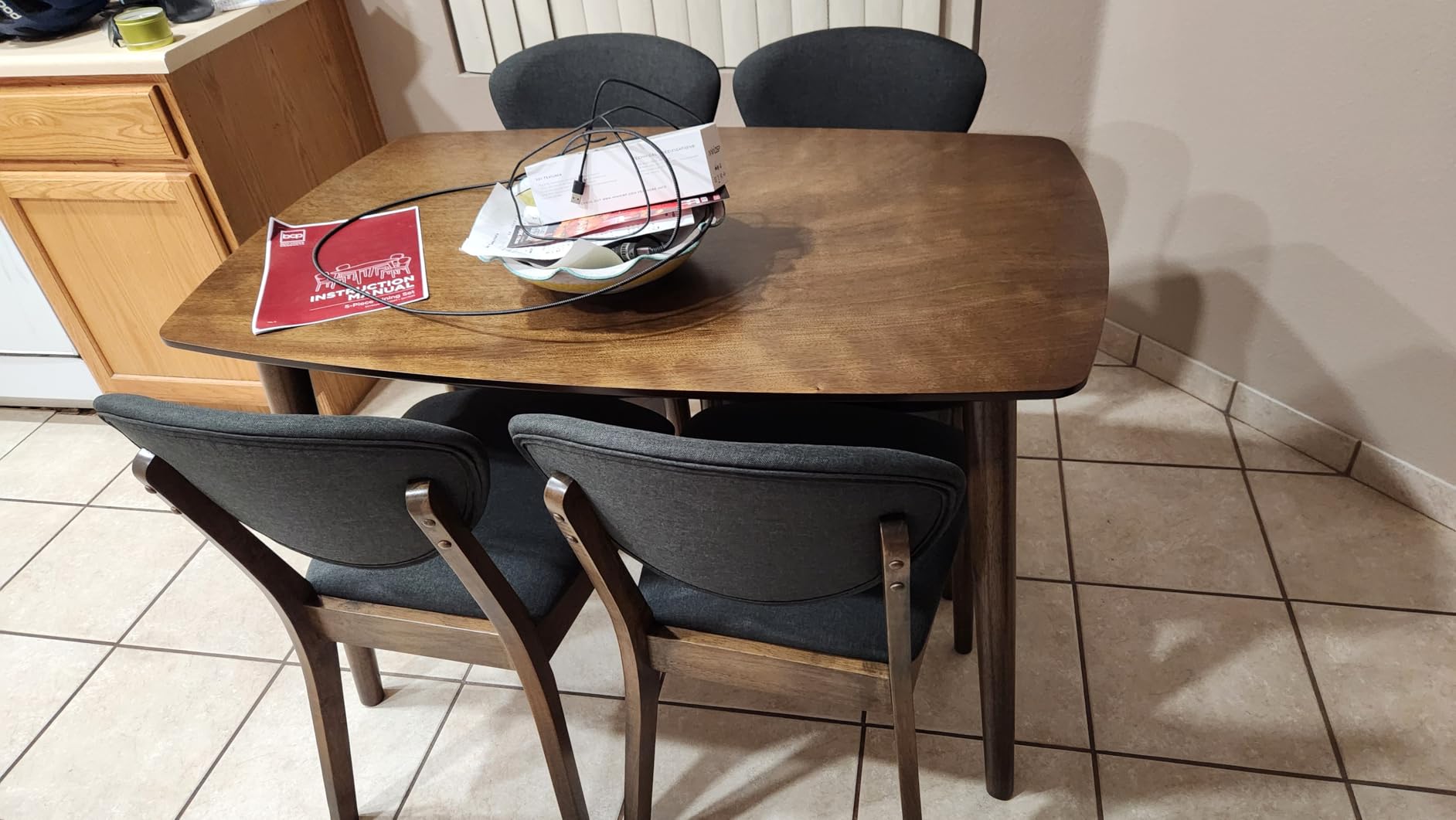Best Choice Products 5-Piece Dining Set, Compact Mid-Century Modern Table & Chair Set for Home, Apartment w/ 4 Chairs, Padded Seats & Backrests, Wooden Frame - Walnut/Charcoal customer photo 1