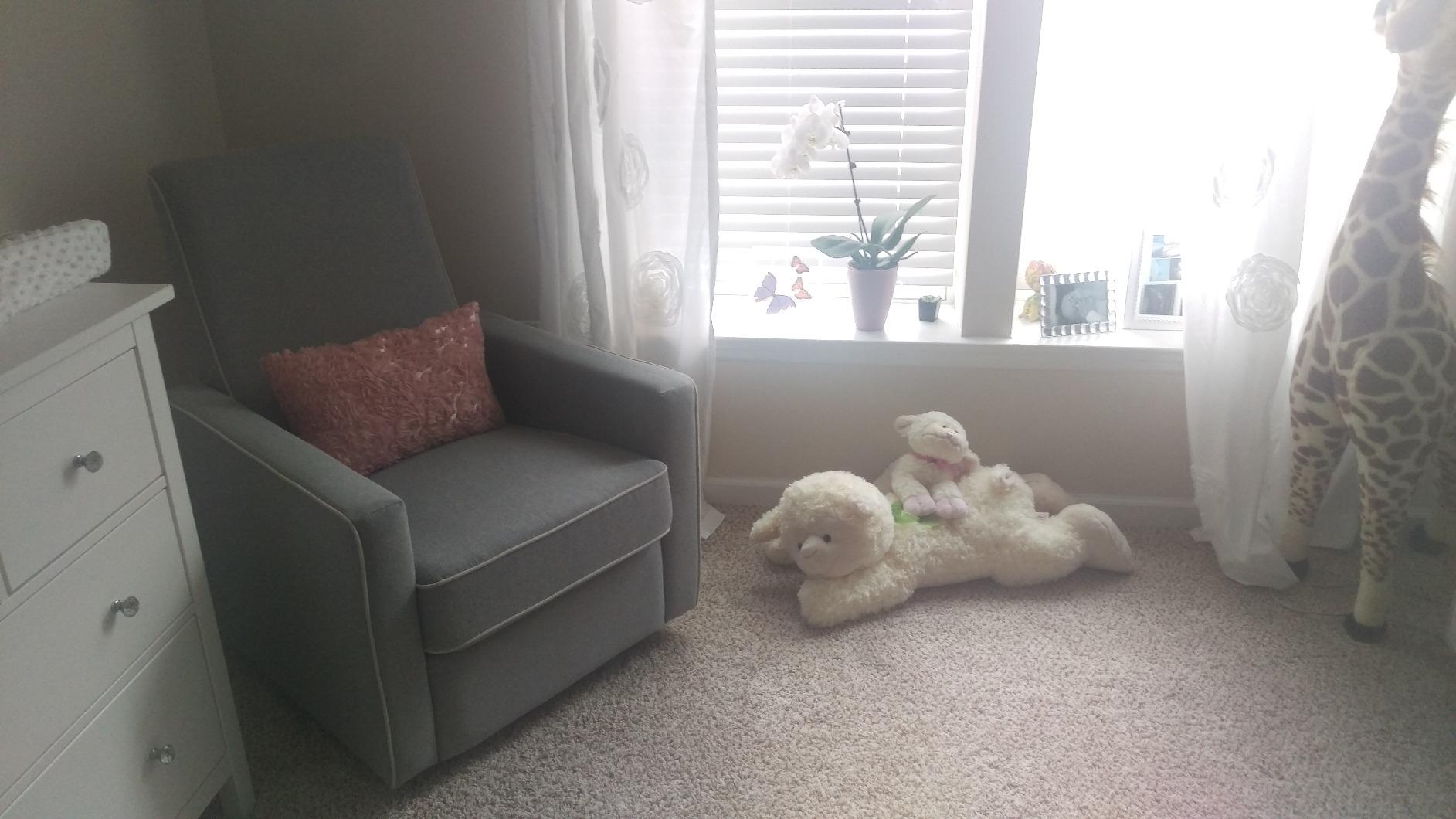 Davinci Piper Upholstered Recliner and Swivel Glider in Heathered Blue with Cream Piping, Greenguard Gold & CertiPUR-US Certified customer photo 1