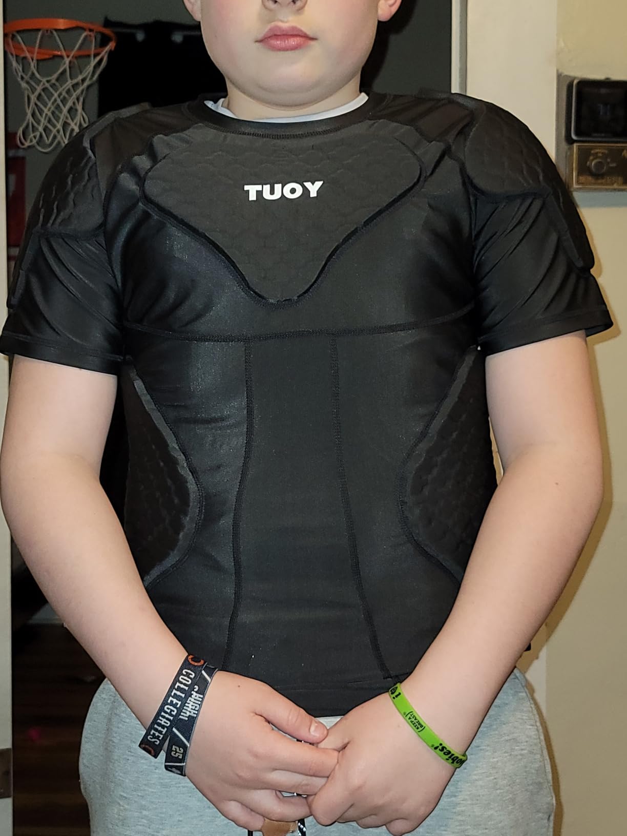 TUOY New Football Rib Chest Protector Shirt Padded Compression Shirts 6 Pads Adult Sizes Dark Black customer photo 2