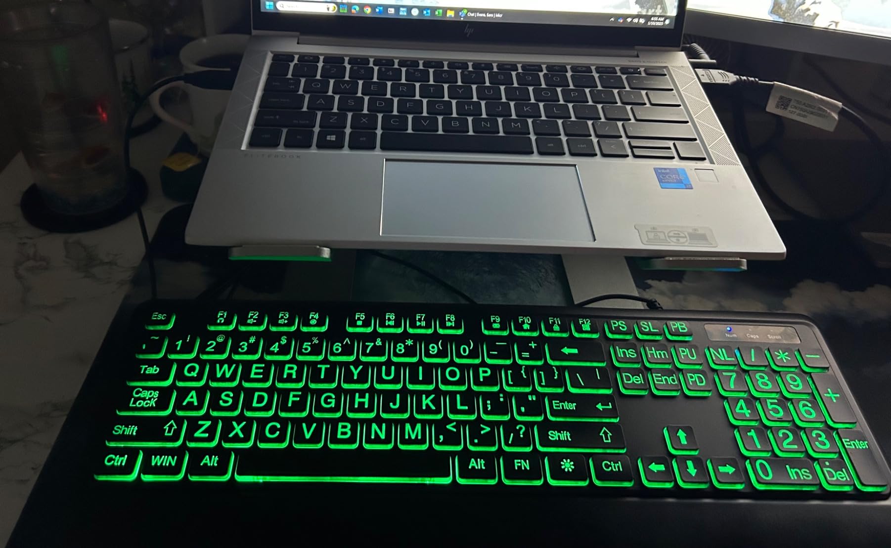 KOPJIPPOM Large Print Keyboard - 7 Interchangeable Backlight Colors, Light Up USB Wired Computer Keyboards, USB Plug-and-Play, Foldable Stands, Corded Full Size Keyboard for Windows, PC, Laptop customer photo 1