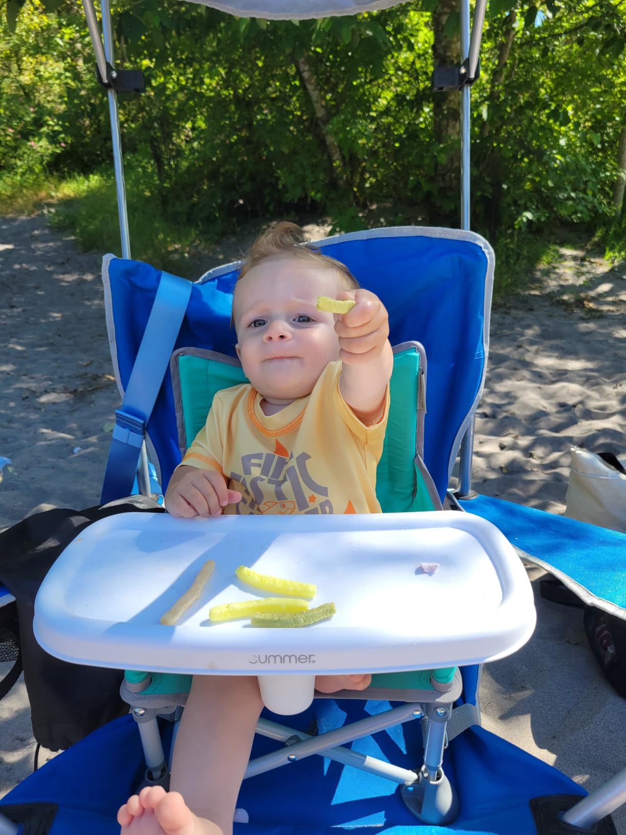 Bright Starts Pop ‘N Sit Portable Booster Seat, 3-in-1 Floor Seat, Travel High Chair & Toddler Booster with Feeding Tray, Indoor/Outdoor, Grey, 6 Months–3 Years customer photo 2