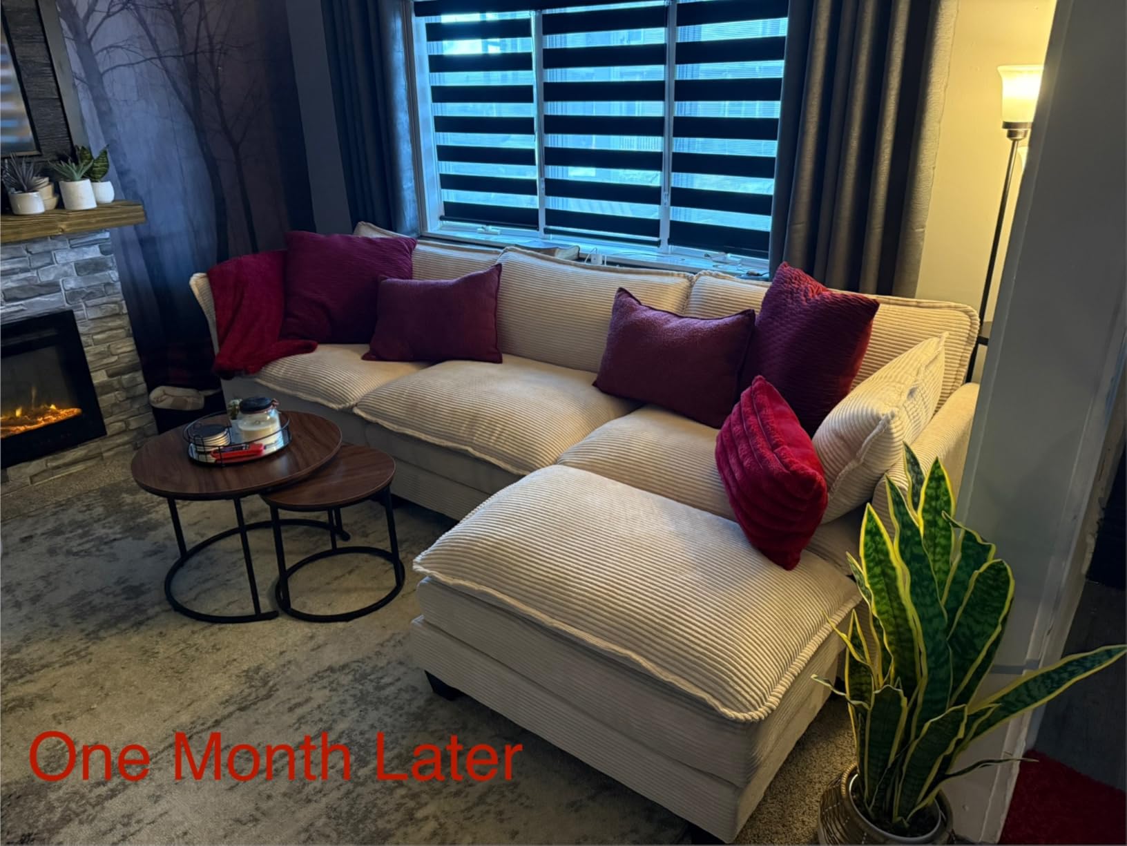 ROWHY 112'' Modular Sectional Cloud Couch with Movable Ottoman, 4 Seat Modern Corduroy Sofa, Deep Seat L Shaped Couch for Living Room Bedroom Apartment, Beige customer photo 2