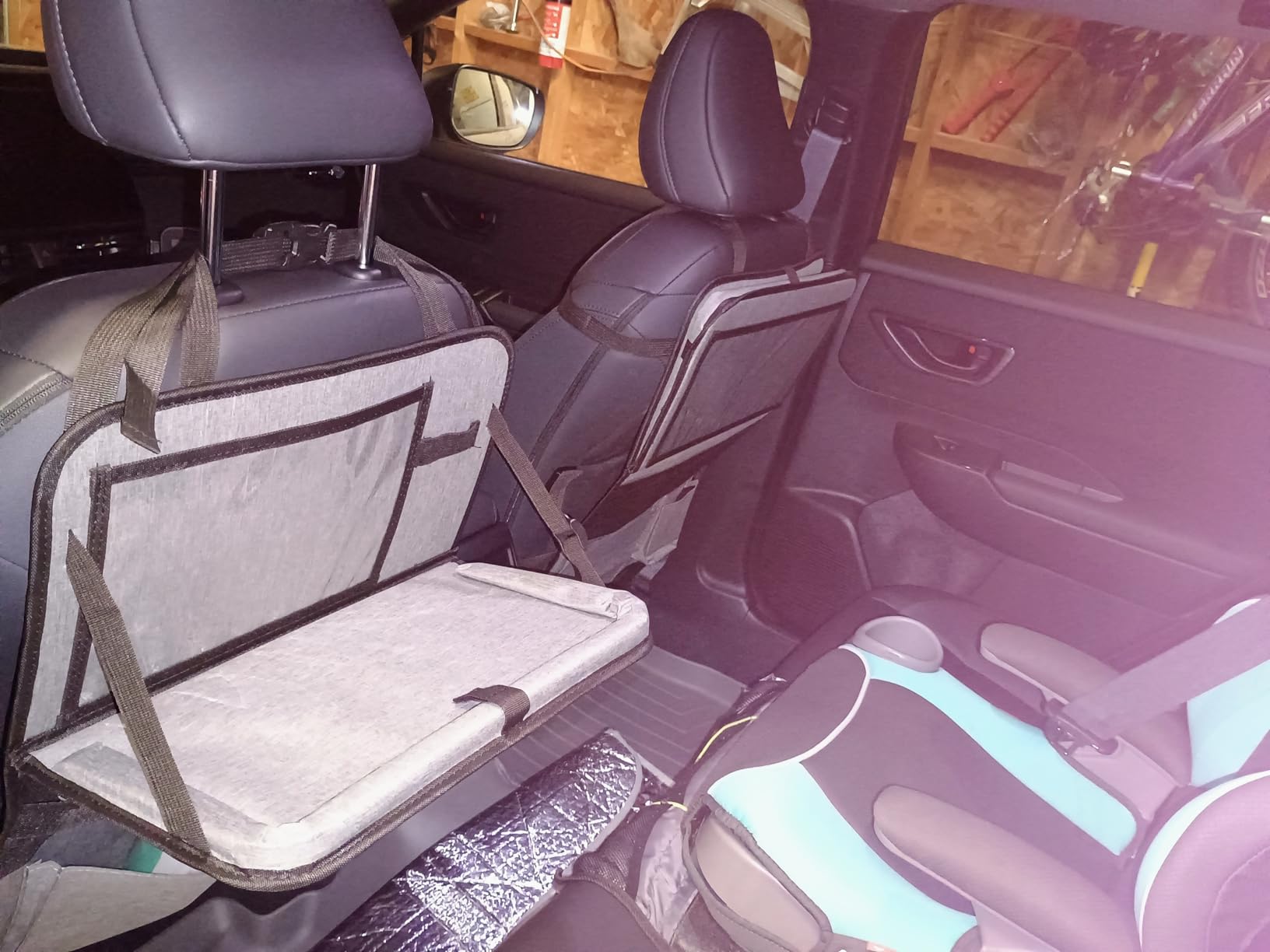 Car Backseat Organizer with Table Tray(2-Pack) 9 Storage Pockets Backseat Car Organizer and storage with Tablet Holder, Kick Mats Back Seat Cover for Kids family Road Trip Essentials Travel customer photo 1