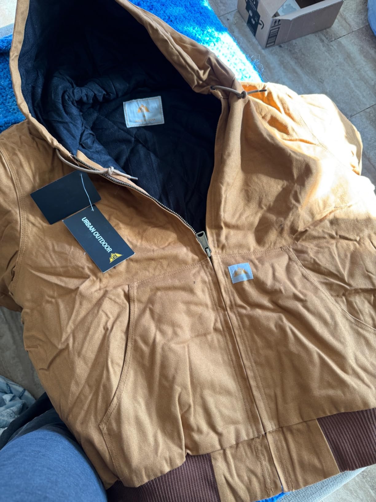 Men's Loose Fit Quilted Flannel Lined Workwear Waterproof Active Jacket Hooded Work Coat, Small, Black customer photo 1