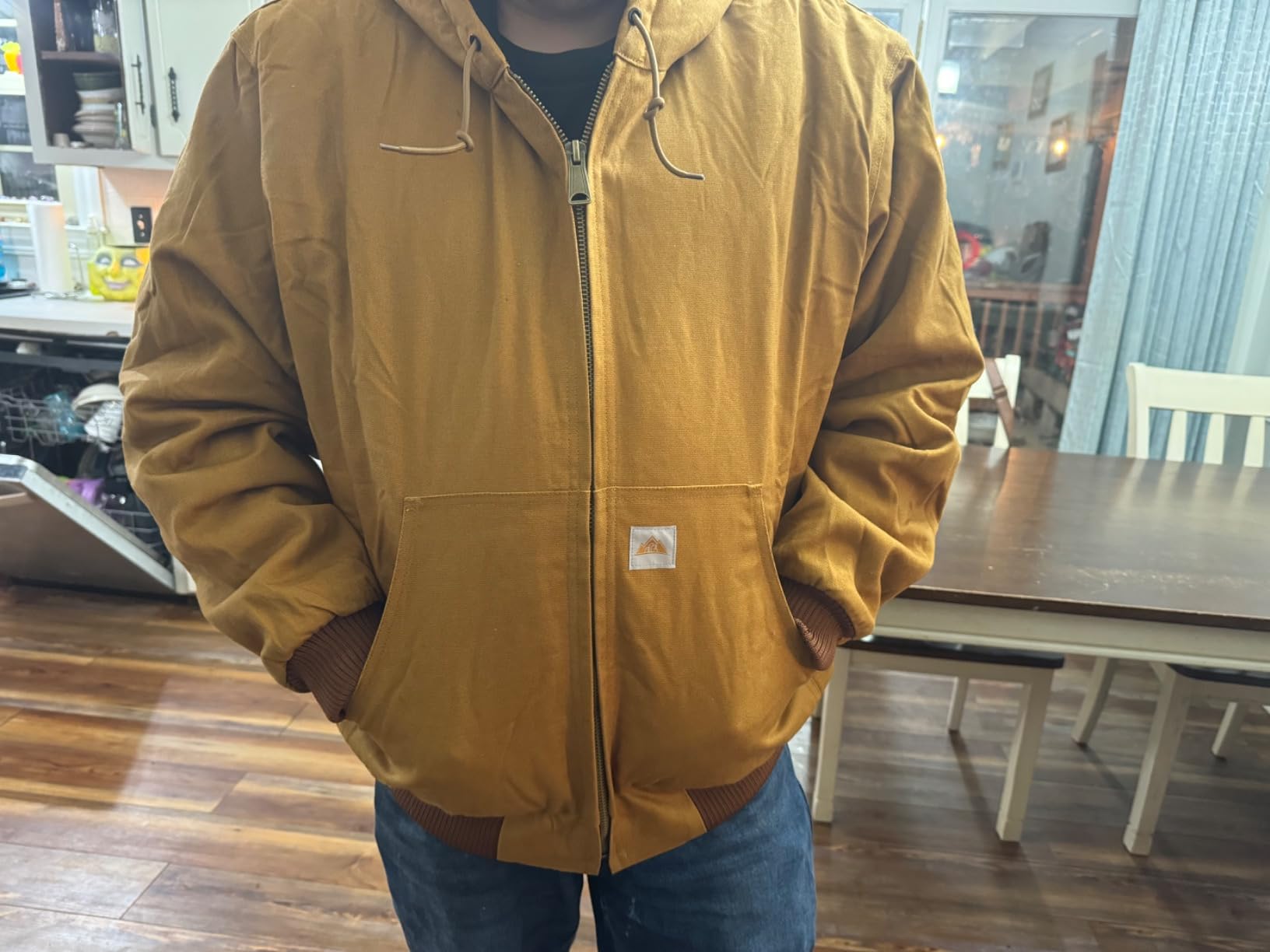 Men's Loose Fit Quilted Flannel Lined Workwear Waterproof Active Jacket Hooded Work Coat, Small, Black customer photo 2