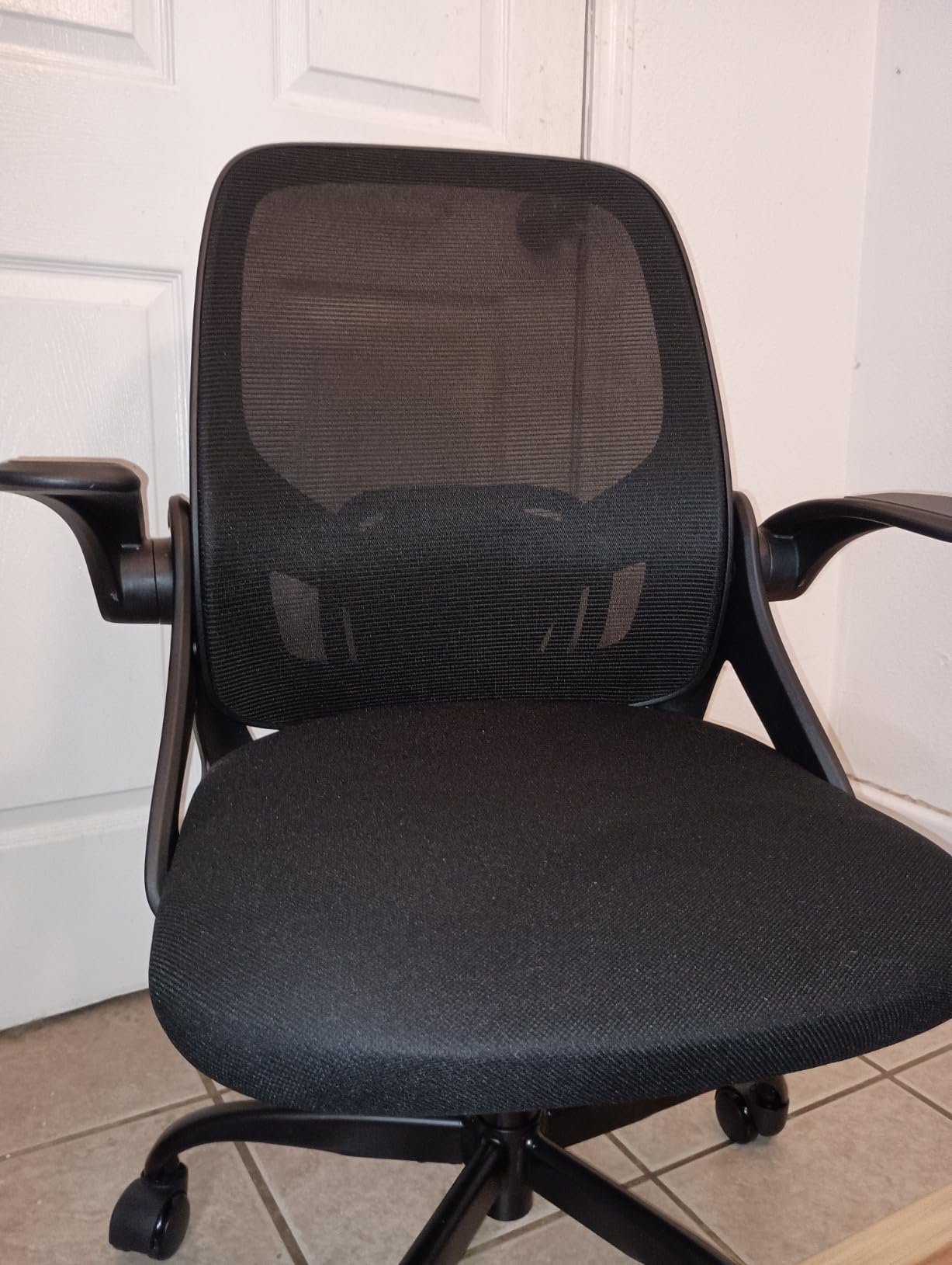 ORRSAKER Drafting Chair, Tall Office Chair with Flip-up Arms, Mesh Ergonomic Computer Standing Desk Chair with Adjustable Height Foot Ring and Lumbar Support, 300 LBS Capacity, Black customer photo 1