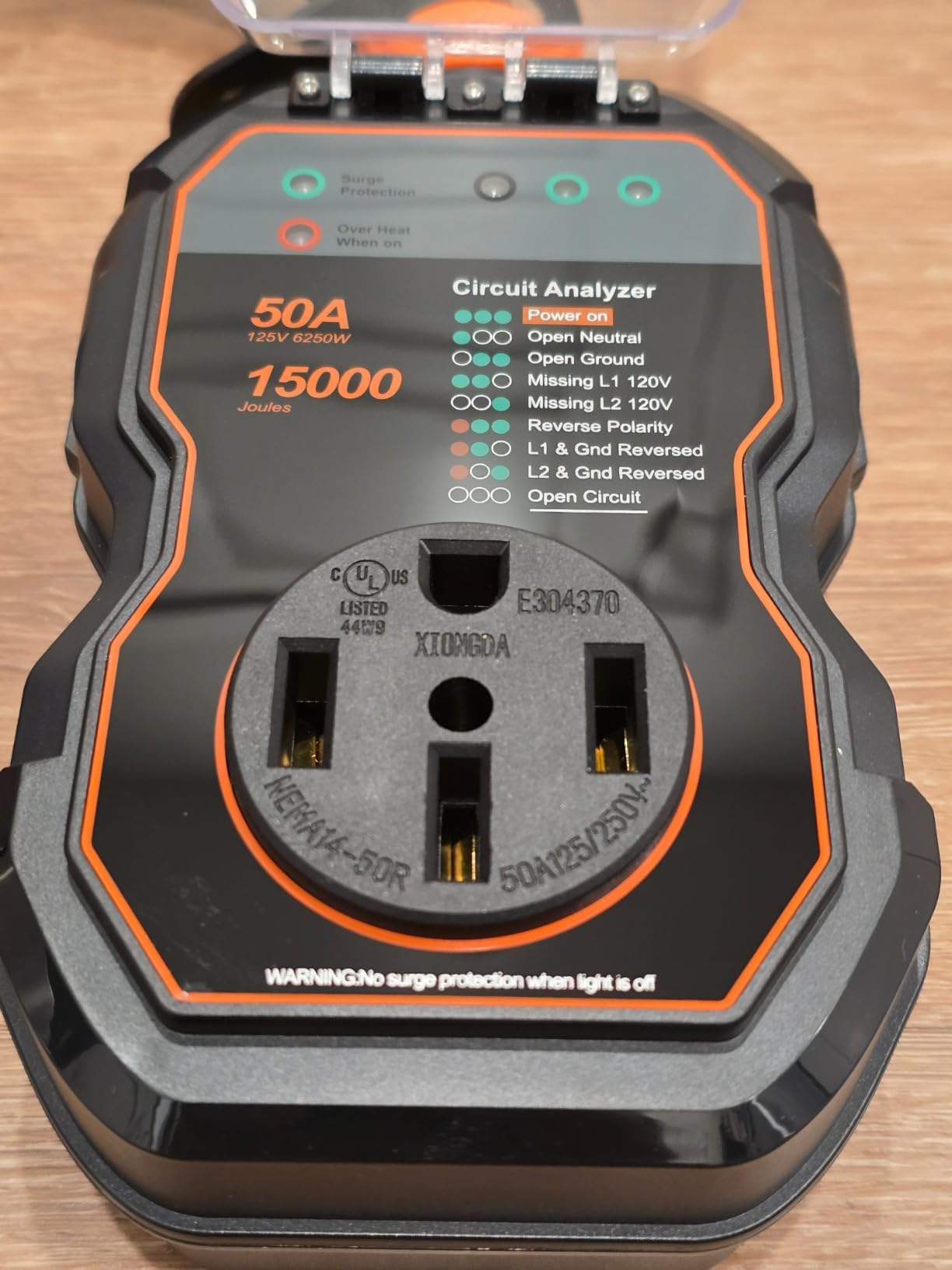 GEARGO RV Surge Protectors 50 Amp, 15000 Joules RV Circuit Analyzer, IP68 Surge Voltage Protection, RV Adapter Plug for Camper (Orange) customer photo 1