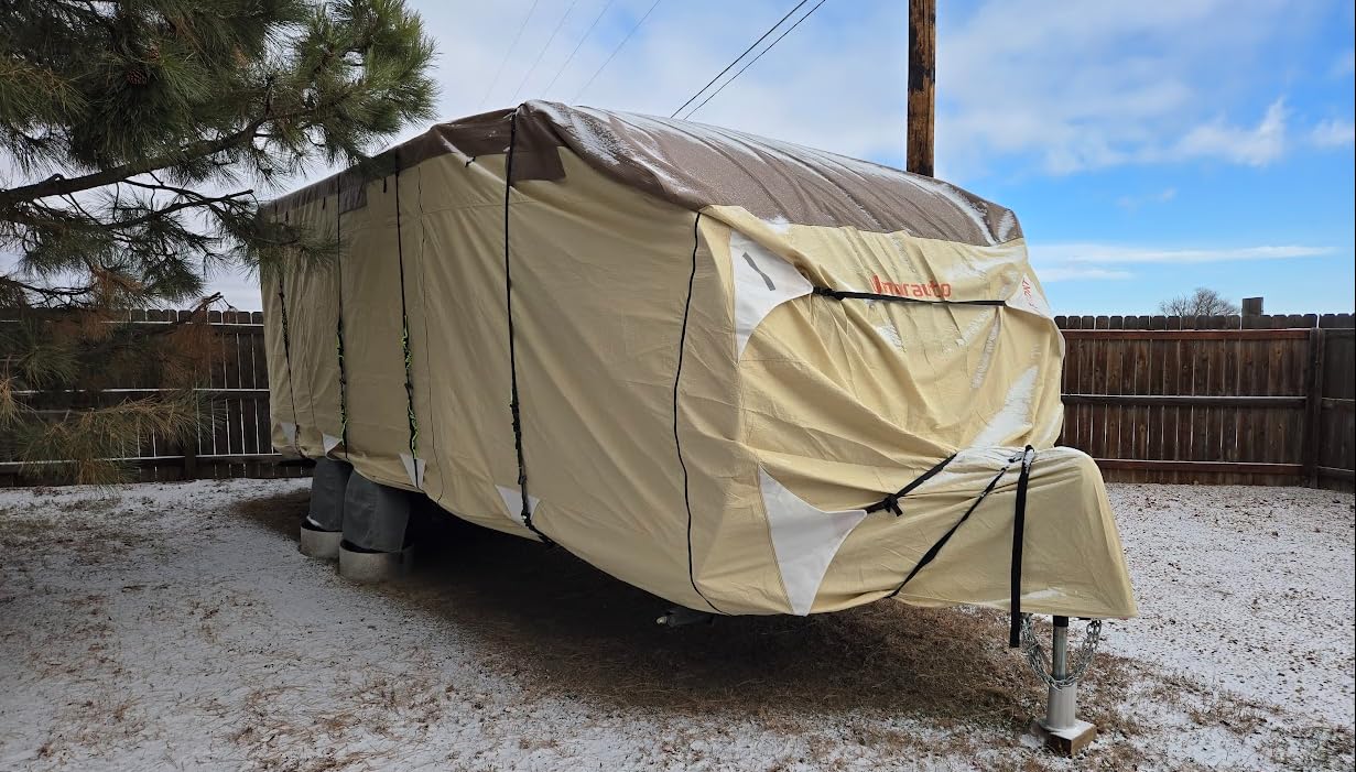 Umbrauto Travel Trailer RV Cover 24' ~ 27' – Upgraded 9-Layers Top Camper Cover, Waterproof & Windproof Heavy Duty Toy Hauler RV Cover for Winter Snow with Tongue Jack Cover, Gutter Covers customer photo 1