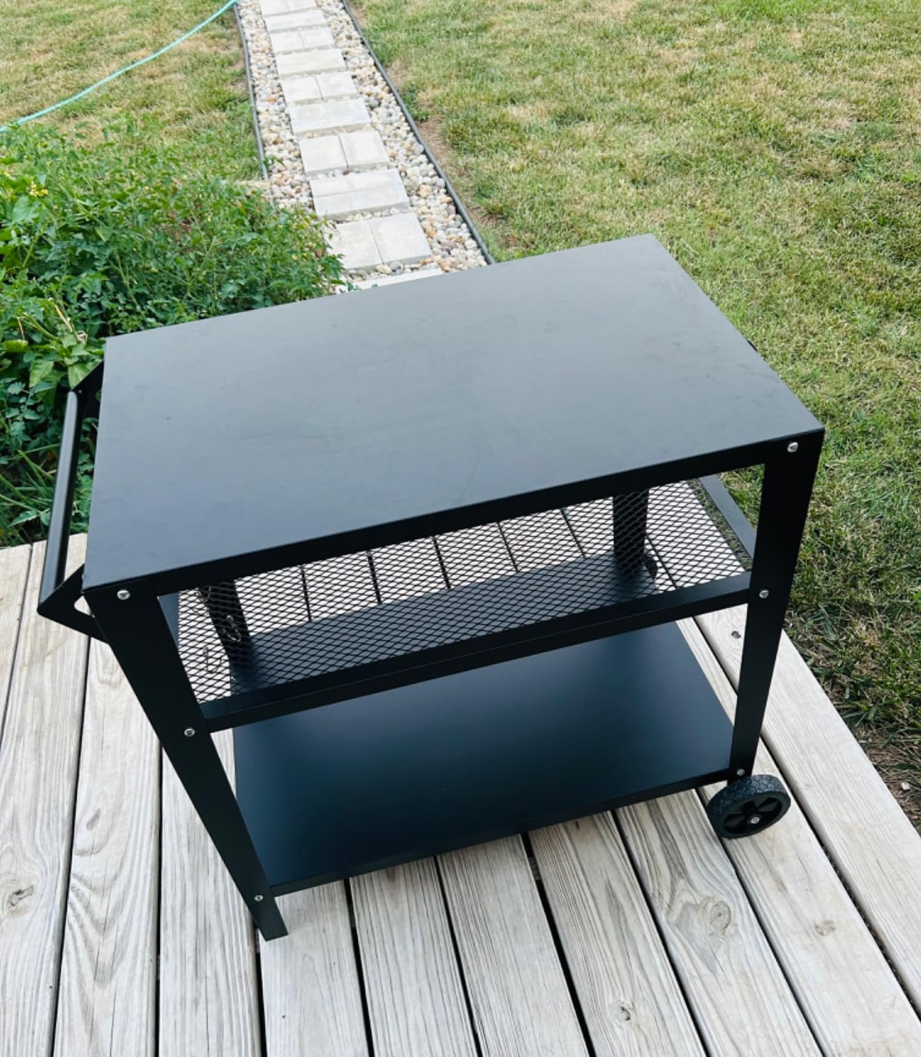 LEETOLLA Stainless Steel Outdoor Grill Cart with Wheels, Heavy-Duty 3-Tier BBQ Prep Table for Pizza Oven, Griddle, Patio – Rustproof Commercial Kitchen Cart with Tool Hooks customer photo 1