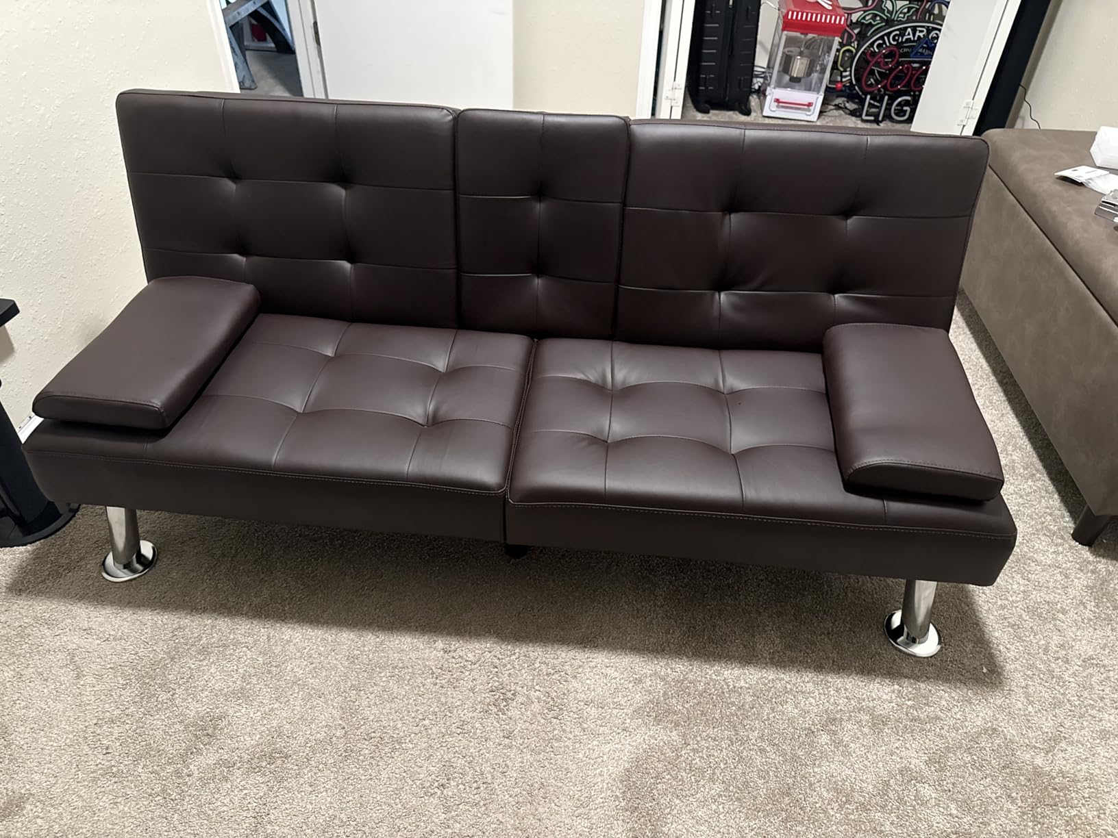 Shahoo Leather Convertible Futon Sofa Bed, Folding Sleeper Loveseat Couch customer photo 1