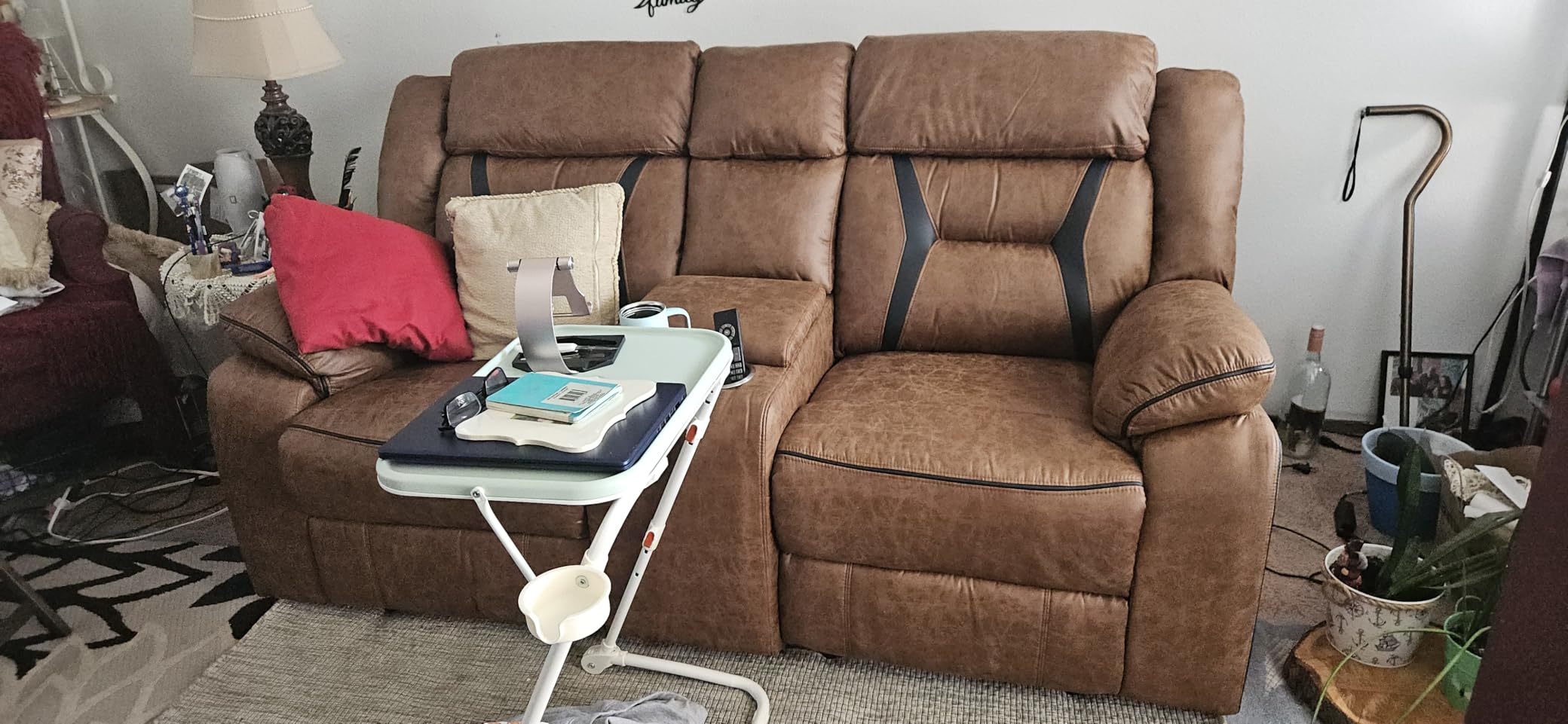 EBELLO Faux Leather Manual Reclining Sofa, 3 Seat Recliner Sofa Chair, Couch Furniture for Living Room, Furniture, Meeting Room, Brown (3 Seat Sofa) customer photo 2