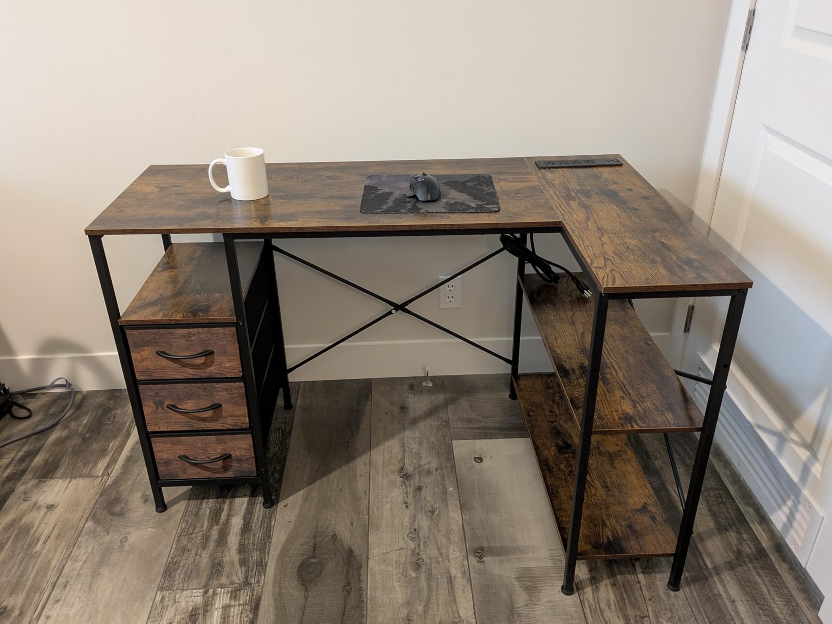 Huuger L Shaped Office Desk with Power Outlets & 3 Drawers customer photo 2