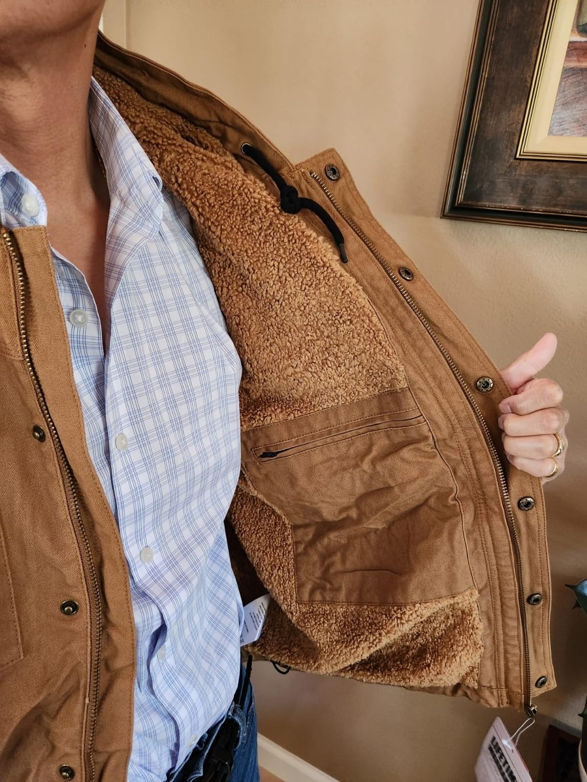 HISEA Men's Sherpa Work Jacket, Winter Water Resistant Hooded Canvas Coat customer photo 1