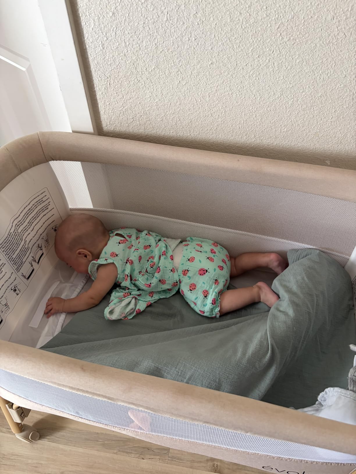 Evolur Lullaby Portable Bassinet with Wheels, Adjustable Bedside Sleeper, Breathable Mesh Sides, Large Storage Basket, Easy Fold, and Travel Bag Included, Perfect for Newborns & Infants - Biege customer photo 2