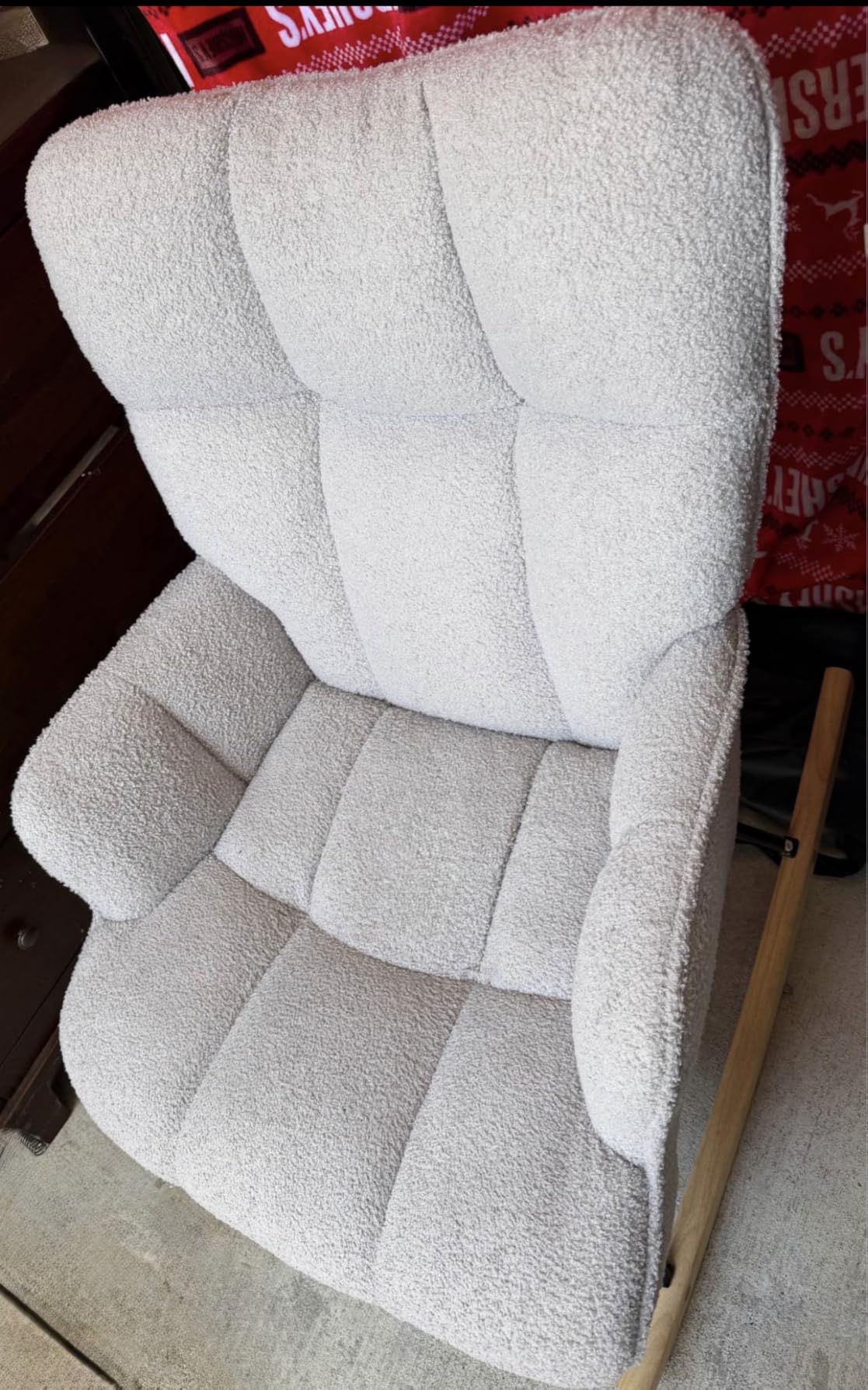 SAETSFEG Rocking Chair Nursery Teddy Upholstered Glider Rocker Rocking Accent Chair Padded Seat with High Backrest Armchair Comfy Side Chair for Living Room Bedroom Offices (Grey Teddy) customer photo 2