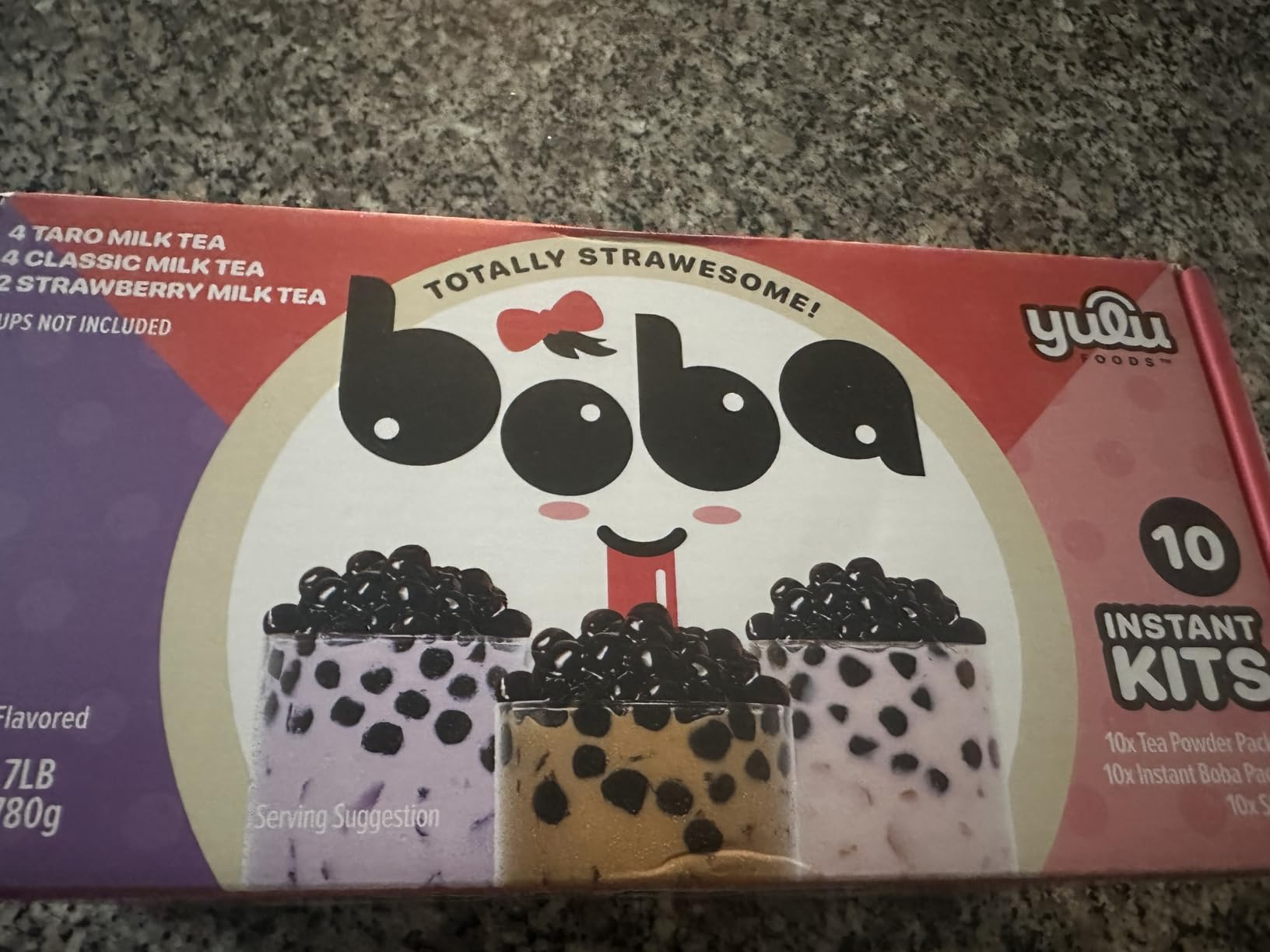 Boba Bundle Kit 10 Serv. Instant Bubble Pearl Variety Milk Tea Kit with Authentic Brown Sugar Tapioca Pearls by Yulu Foods - Ready in Under 1 Minute, Includes Paper Straws - Gift Box, Holiday (Classic, Taro and Strawberry) customer photo 1