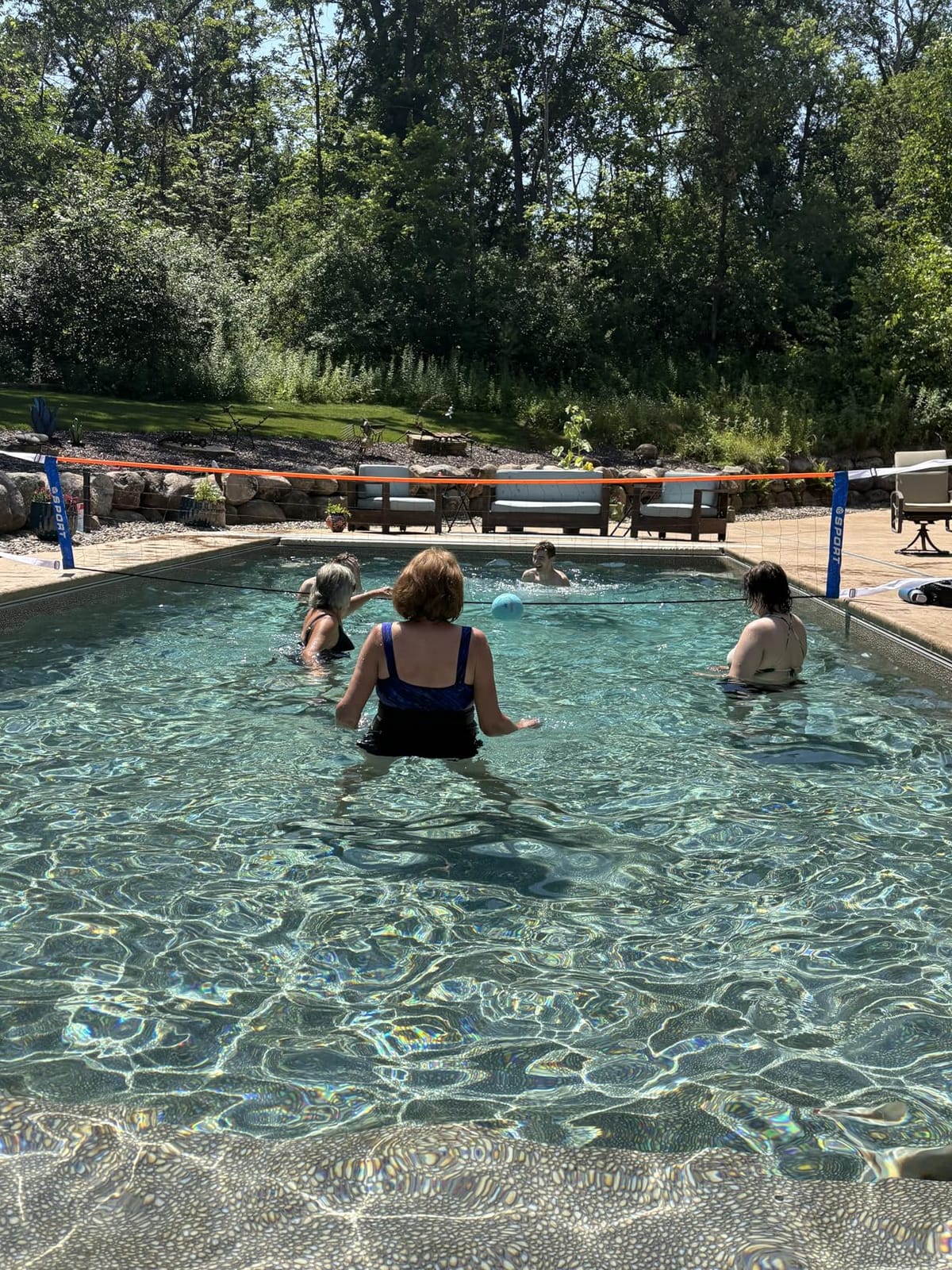 Pool Volleyball Net - Portable Indoor/Outdoor Swimming Pool Volleyball Net System with 2 Water Volleyballs and Heavy Duty Base.Adjustable Length 15-25FT for Pickleball and Tennis Net customer photo 1