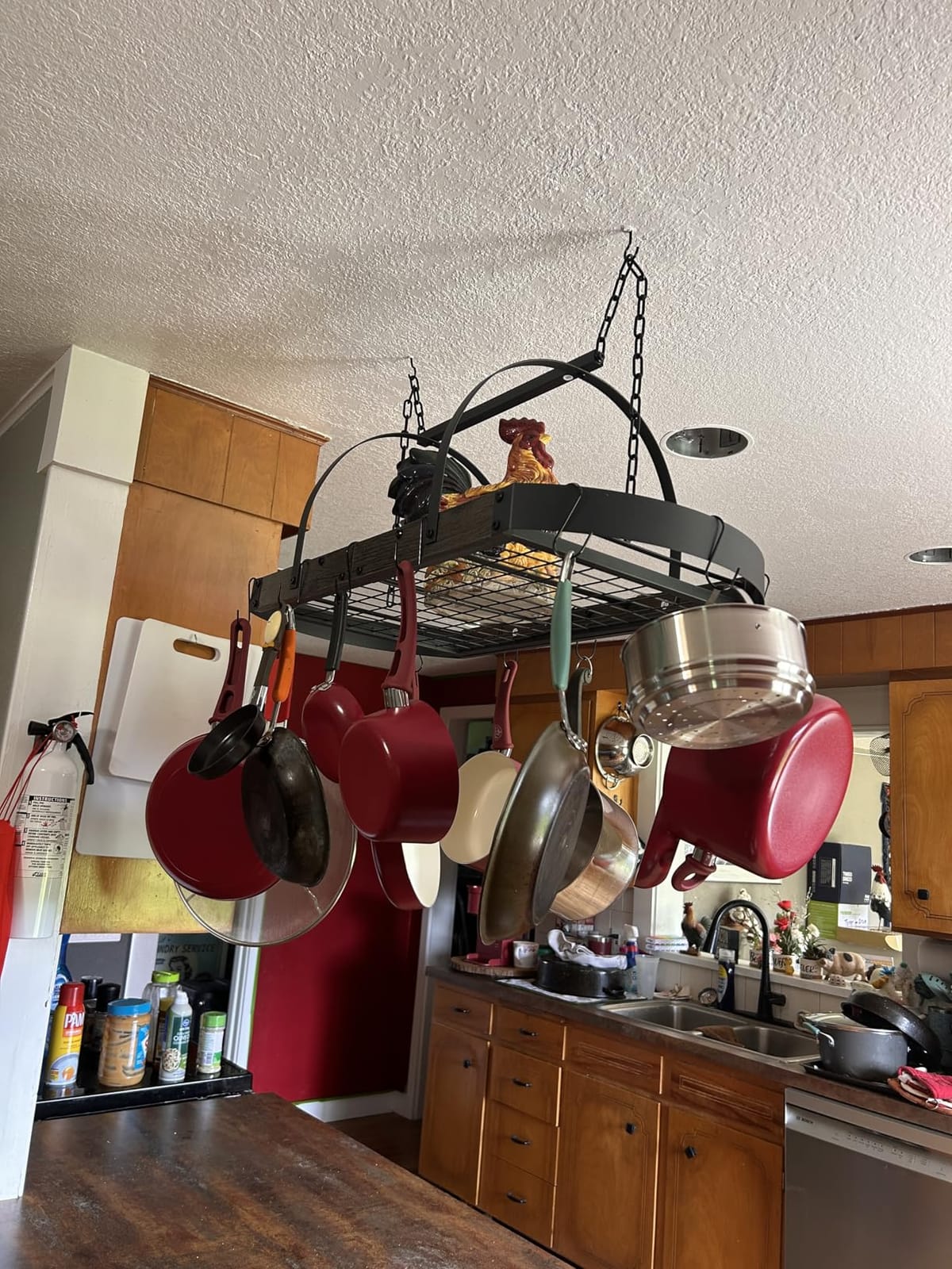 CHOEZON Hanging Pot Rack, Pot Hanger for Kitchen, Ceiling Mounted Pot Holder, Cookware Organizer with 12 S-Shaped Hooks, for Pot, Pan Storage, Space-Saving, Rustic Brown and Black TPR08BFC1 customer photo 1