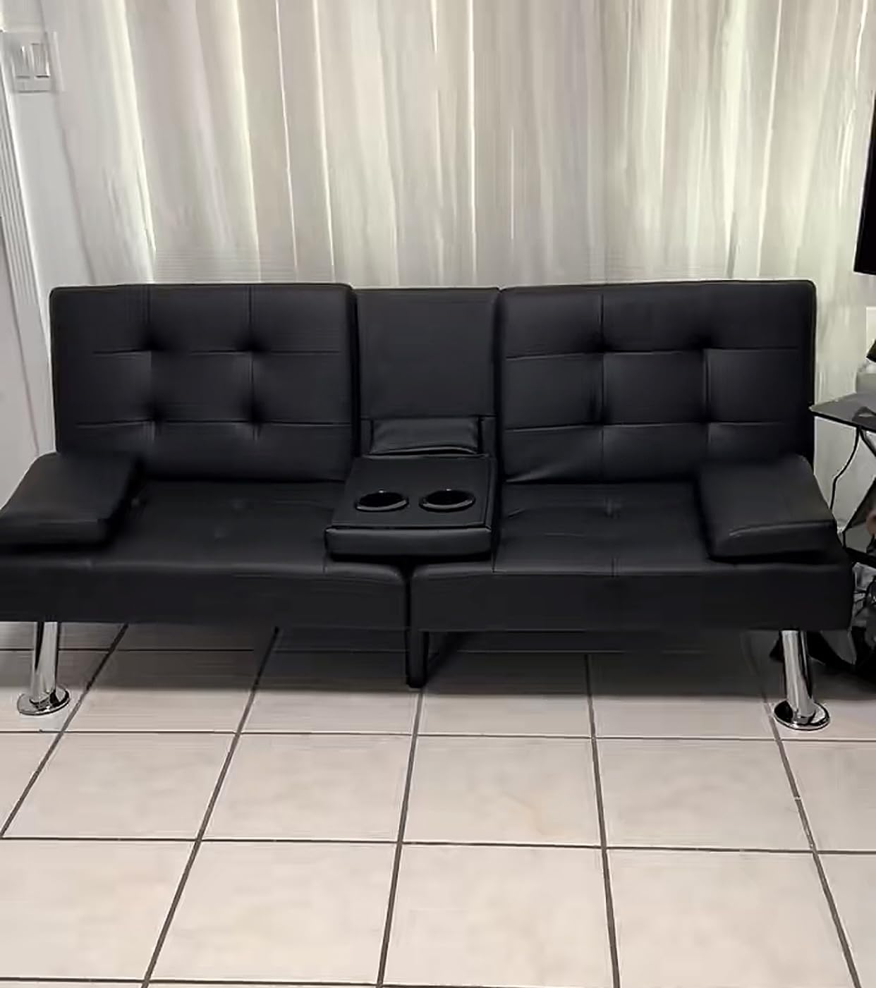 Homall Black Faux Leather Futon Sofa Bed, Loveseat with Adjustable Backrest customer photo 2