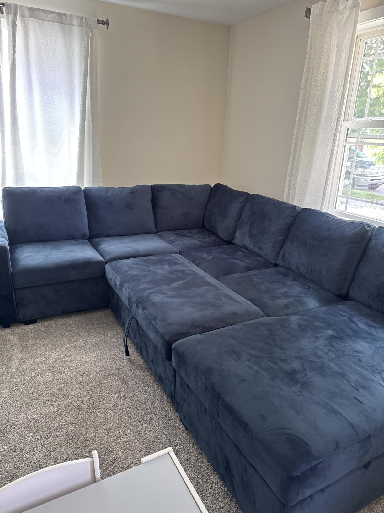HONBAY Sleeper Sectional Couch with Pull-Out Bed Sectional Sleeper Sofa Pull Out Bed with Storage Chaise, 6 Seaters Couch for Living Room, Velvet Blue customer photo 2