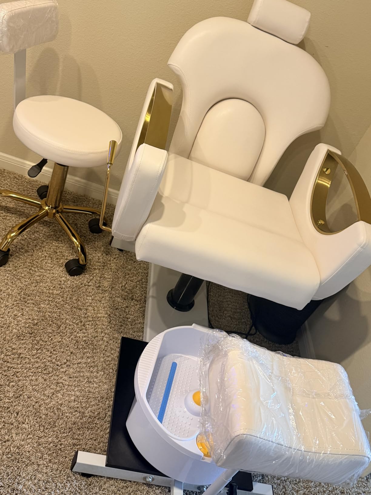 Pedicure Chair with 360 Degree Swivel Stool, Hydraulic Lift Reclining Pedicure Station, Pedicure Chair No Plumbing with Adjustable Footrest for Pedicure Shop,Spa(Pink-Gold) customer photo 1